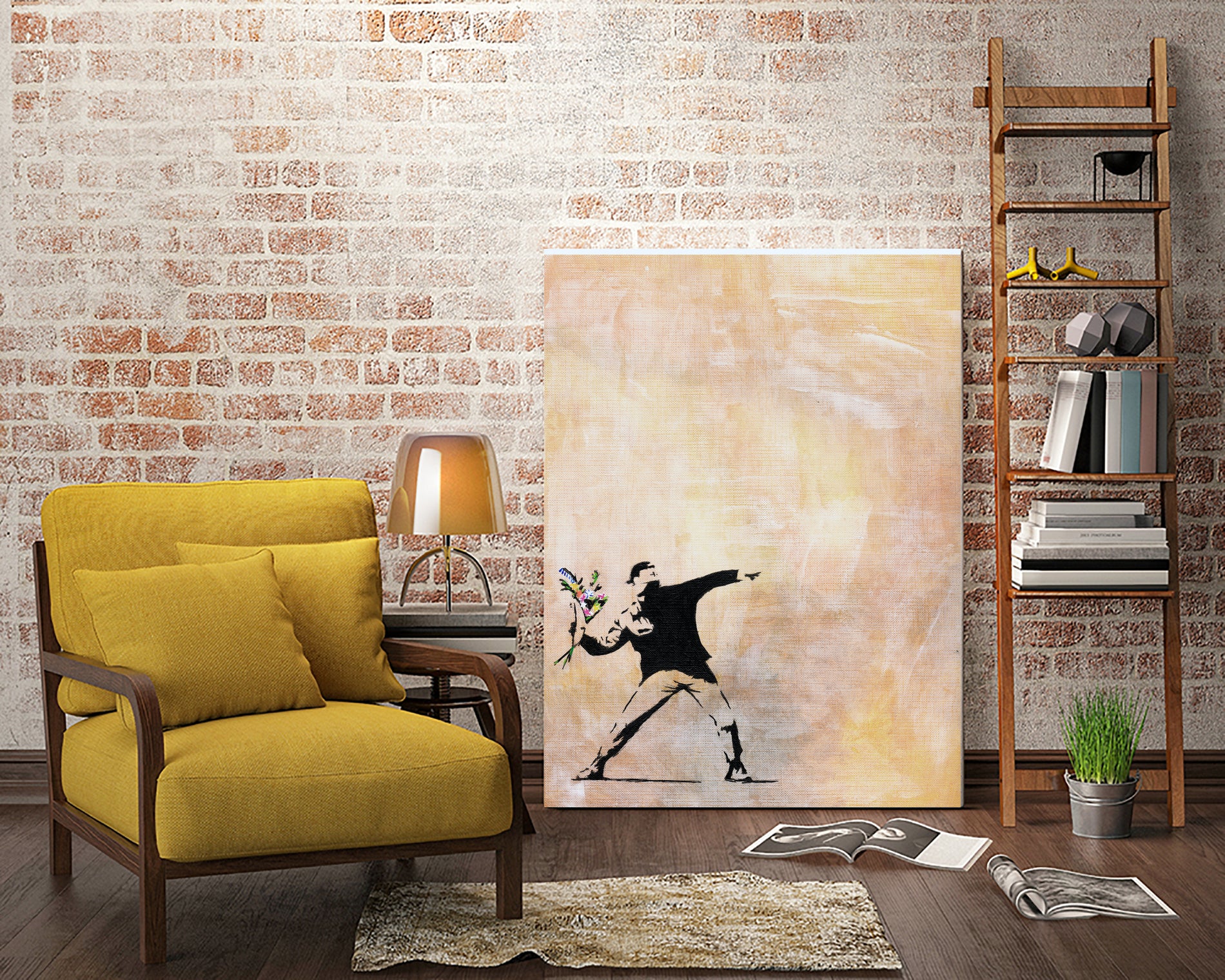 Banksy's Love is in the Air by Jose Bueras on GIANT ART - yellow digital drawing