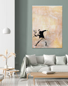 Banksy's Love is in the Air by Jose Bueras on GIANT ART - yellow digital drawing