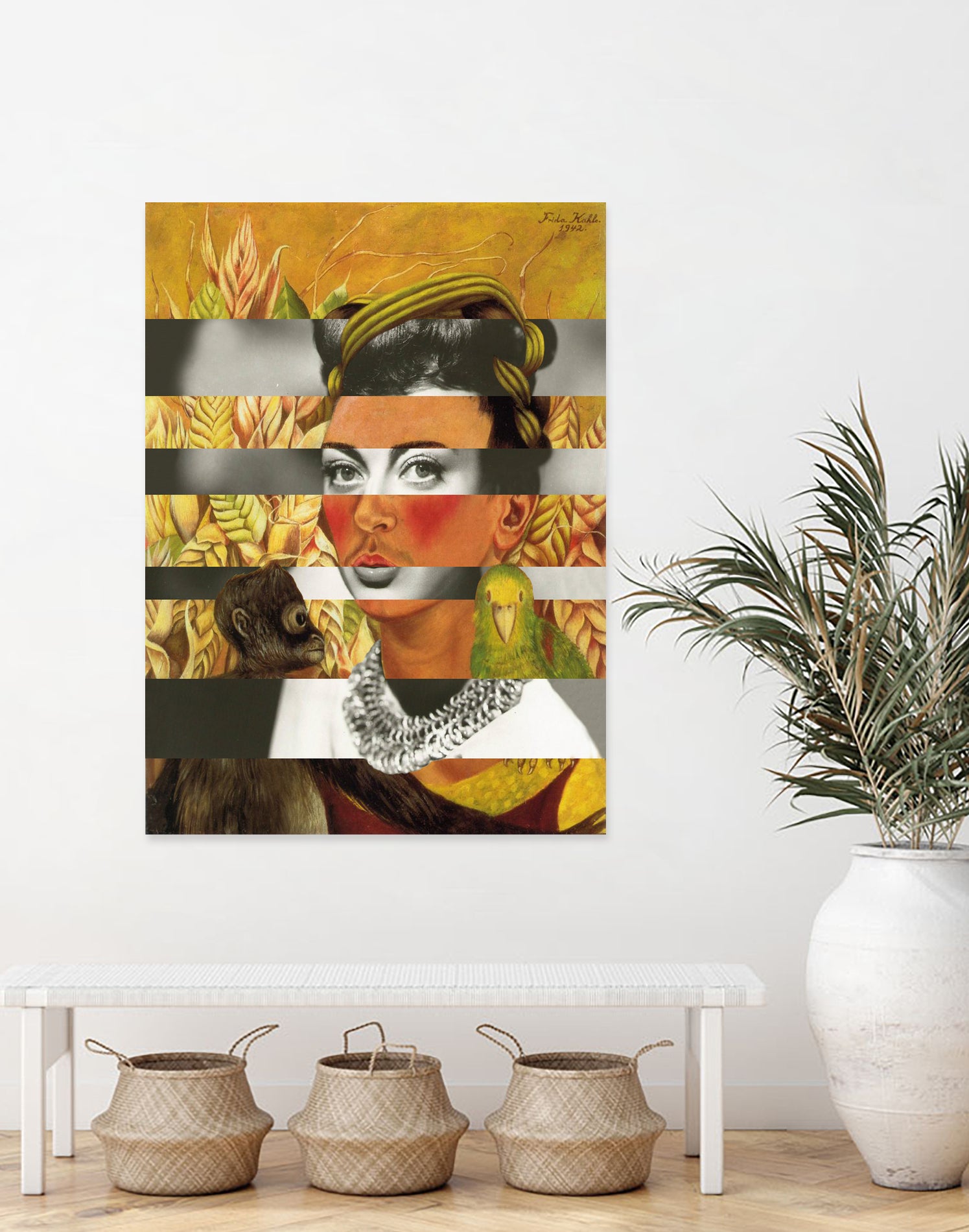 Frida Kahlo's Self Portrait with Parrot & Joan Crawford by Luigi Tarini on GIANT ART - yellow photo manipulation