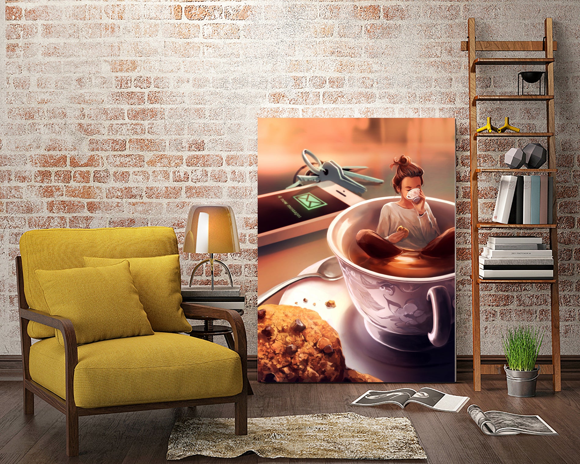 Tea Time by Cyril Rolando on GIANT ART - orange digital painting