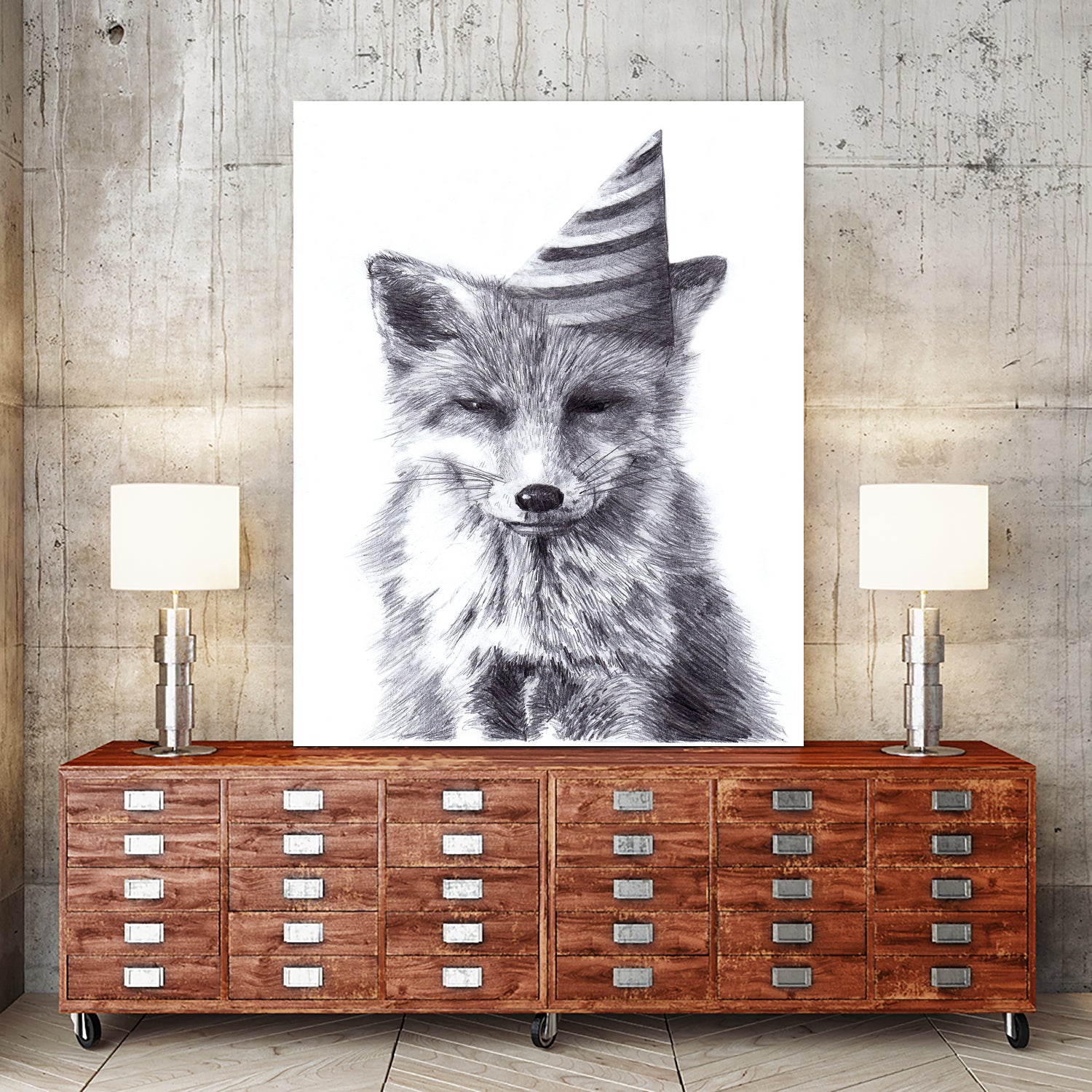 Party Fox by Kareena Harris on GIANT ART - black mixed media