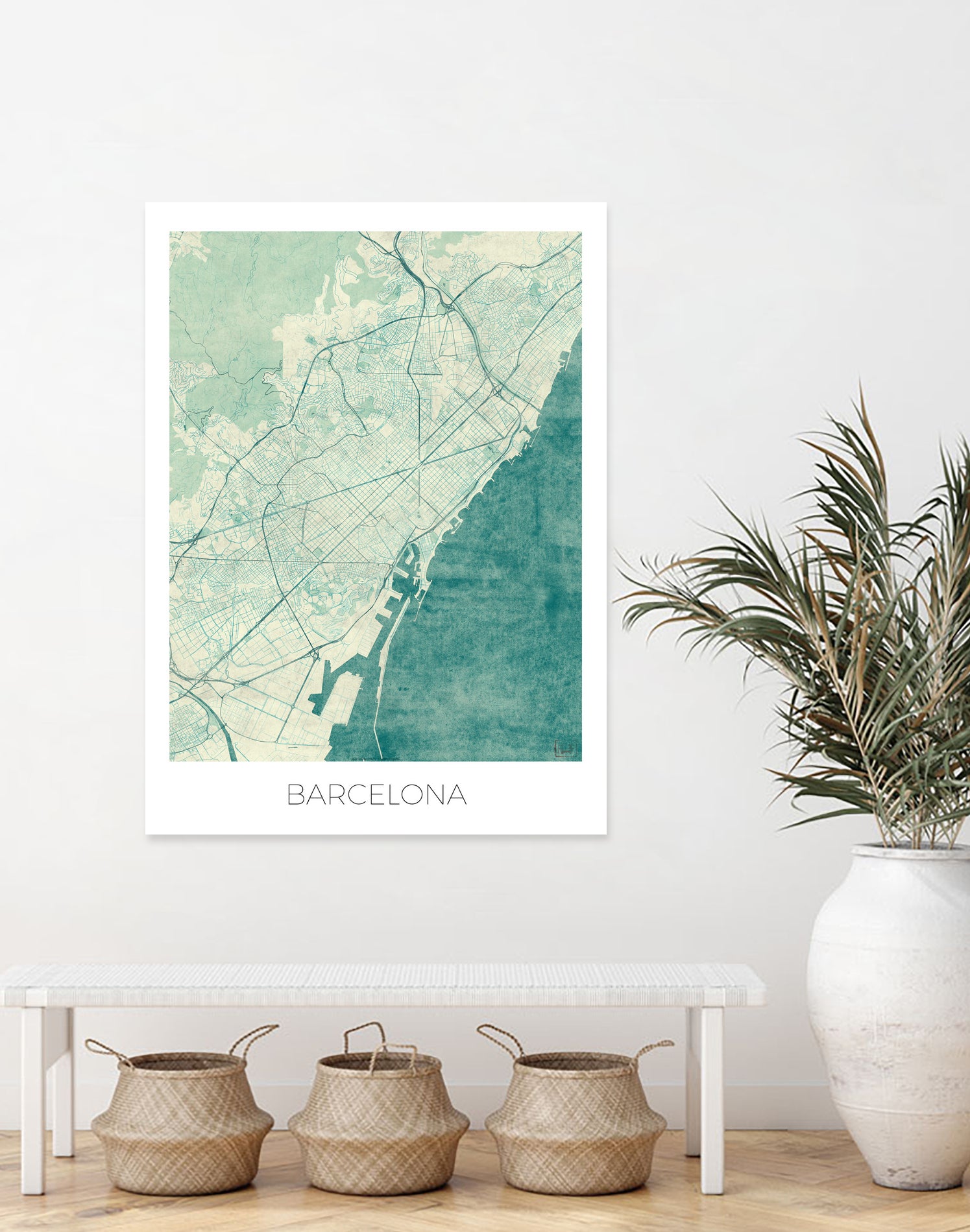 Barcelona Map Blue by Hubert Roguski on GIANT ART - blue digital painting