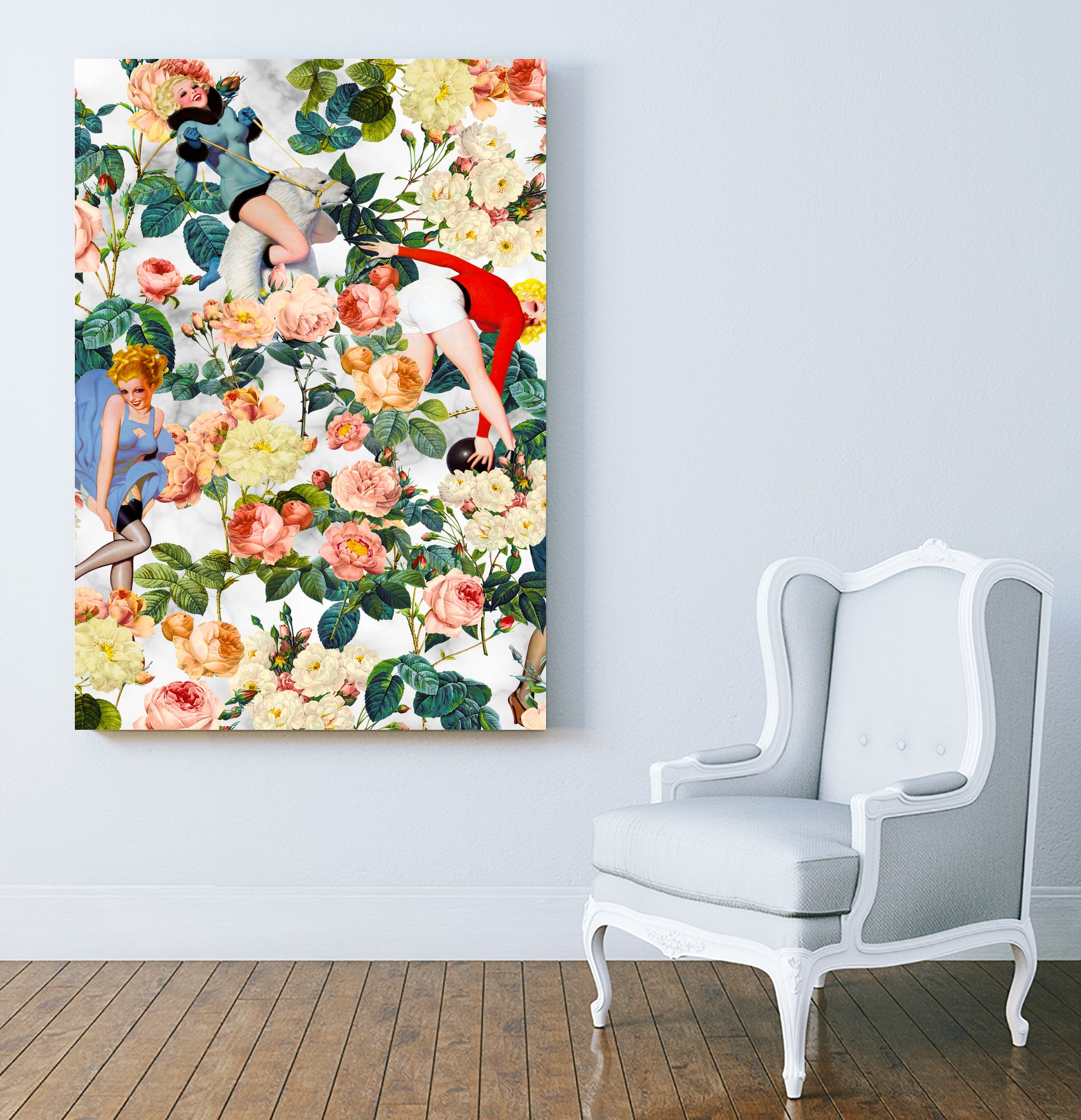 Floral and Pin Up Girls II Pattern by burcu korkmazyurek on GIANT ART - white digital painting