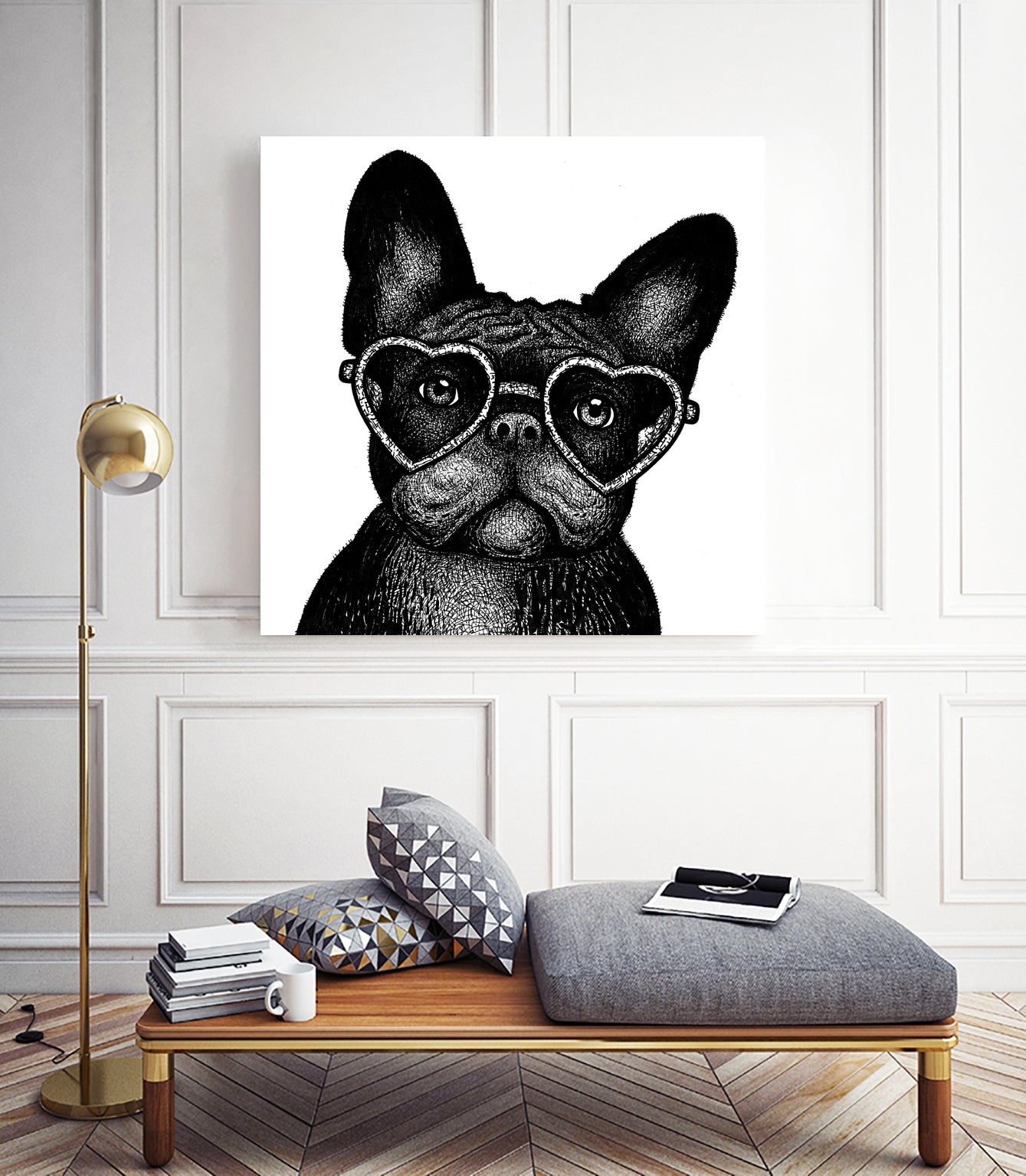 French bulldog portrait in glasses by Anastasiia Kononenko on GIANT ART - black cartooning