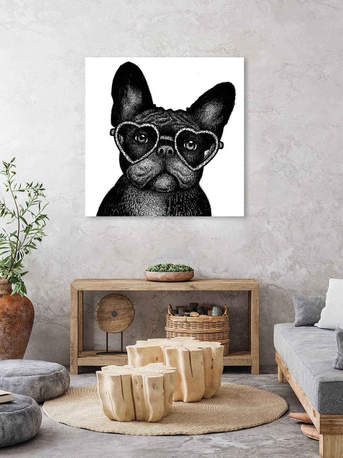 French bulldog portrait in glasses by Anastasiia Kononenko on GIANT ART - black cartooning