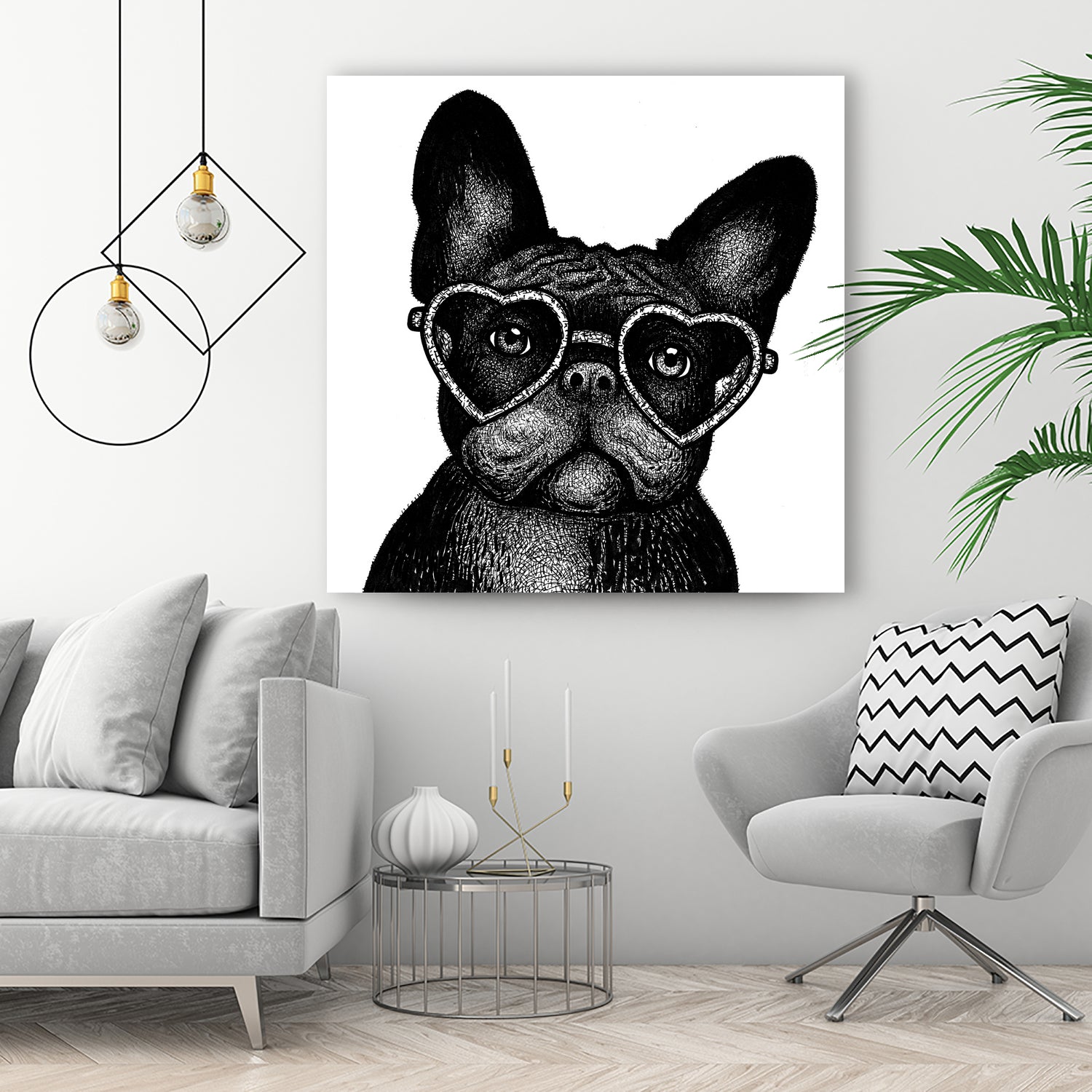 French bulldog portrait in glasses by Anastasiia Kononenko on GIANT ART - black cartooning