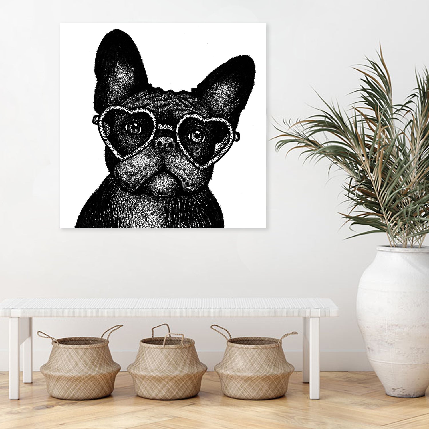 French bulldog portrait in glasses by Anastasiia Kononenko on GIANT ART - black cartooning