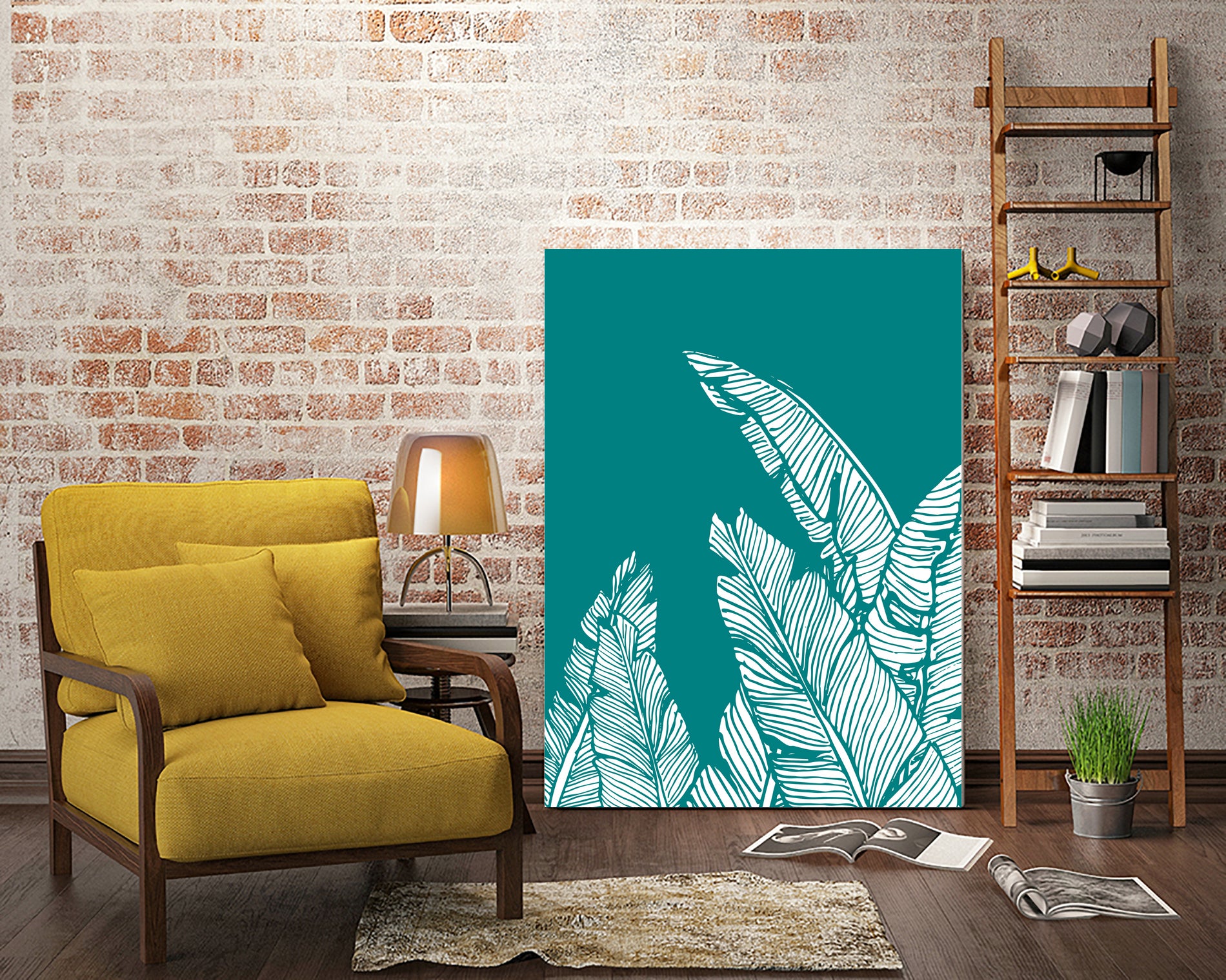 Banana Leaves on Teal by Daniela di Niro on GIANT ART - blue digital drawing