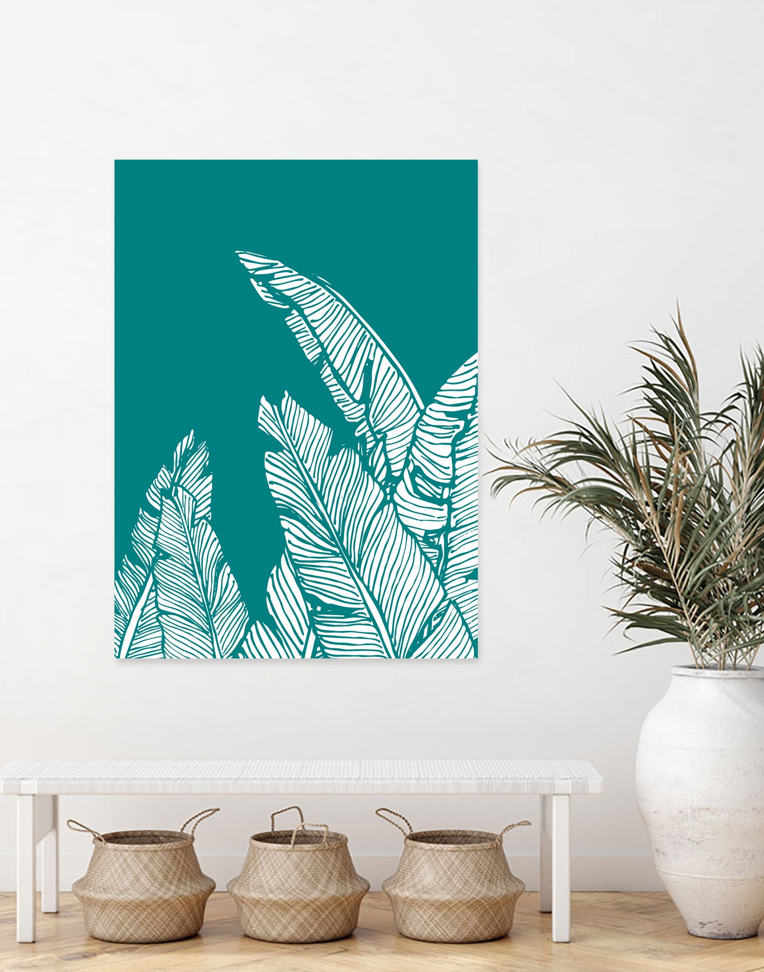 Banana Leaves on Teal by Daniela di Niro on GIANT ART - blue digital drawing