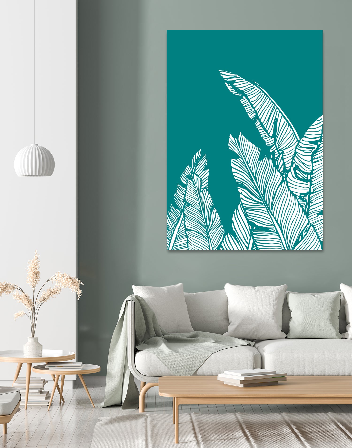 Banana Leaves on Teal by Daniela di Niro on GIANT ART - blue digital drawing