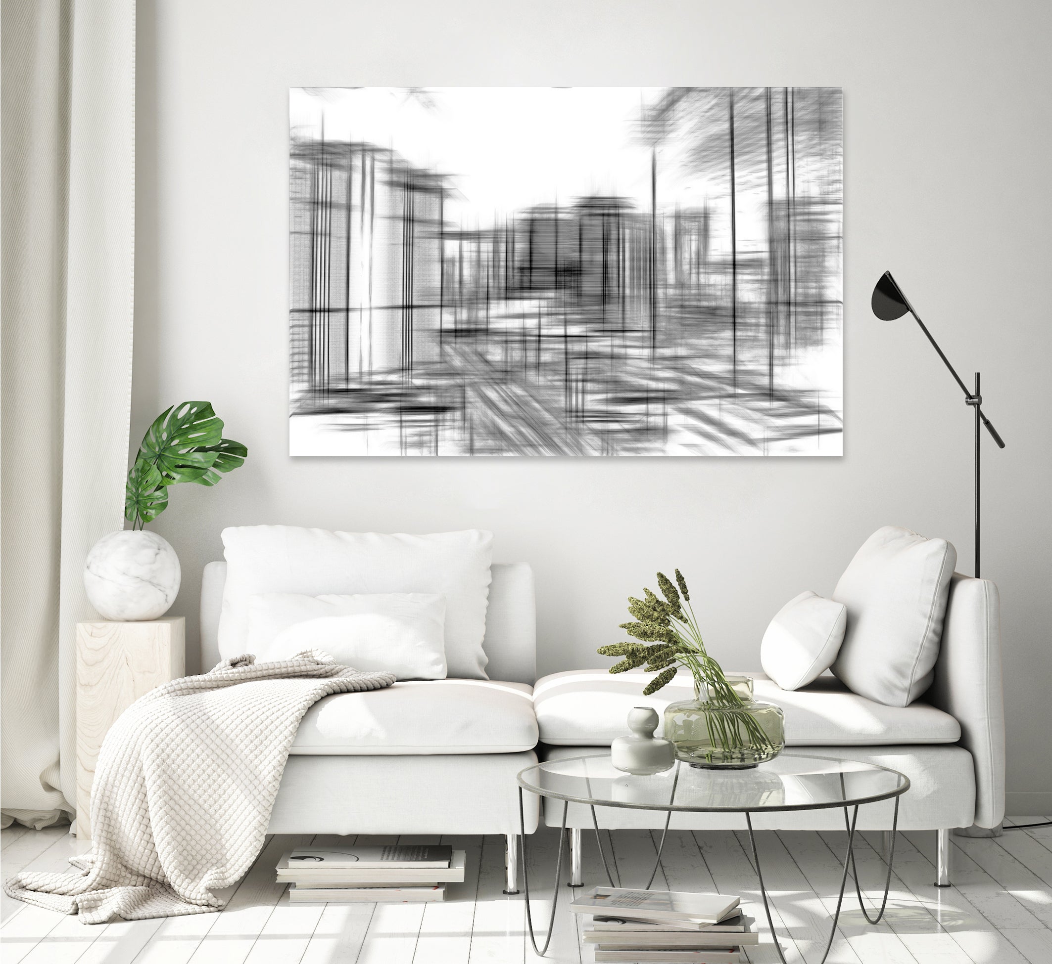 pencil drawing buildings in the city in black and white by sutee monchitnukul on GIANT ART - gray digital drawing