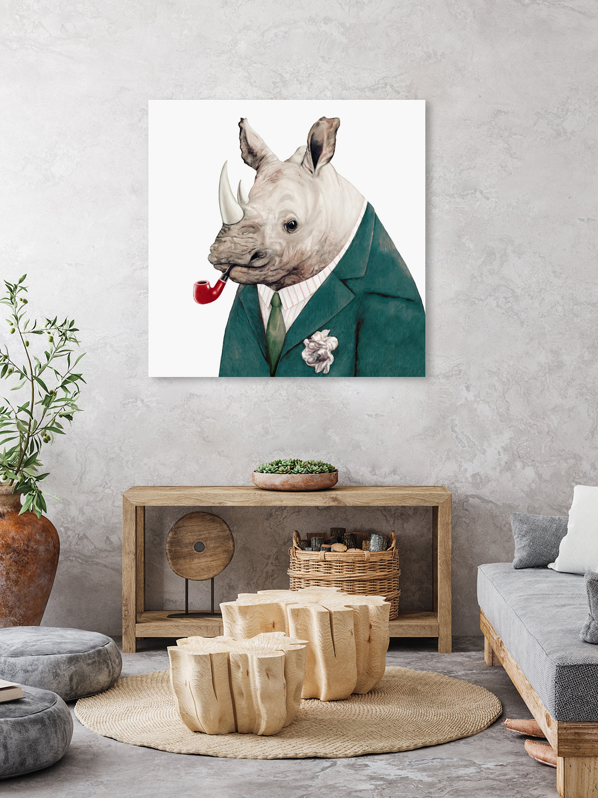 Rhino by Tim McConnachie on GIANT ART - blue mixed media