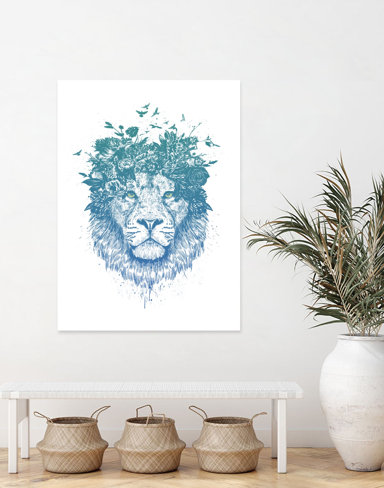Floral lion by Solti Balázs on GIANT ART - white digital drawing