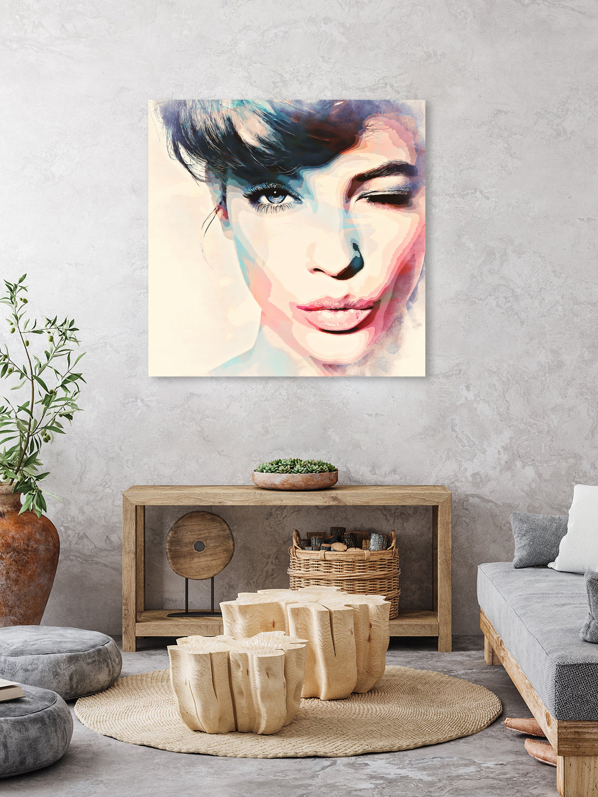 wink - painting watercolor by CADET Pierre on GIANT ART - blue digital painting
