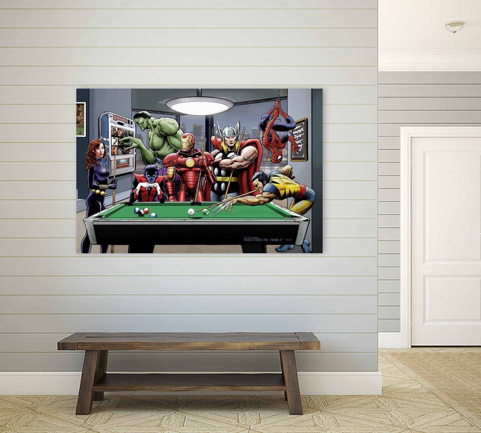 Afterhours: Marvel Superheroes Relax Playing Pool by Dan Avenell on GIANT ART - green digital painting