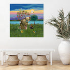 Saint Francis Blesses Two Dachshunds by Jean Fitzgerald on GIANT ART - blue digital painting