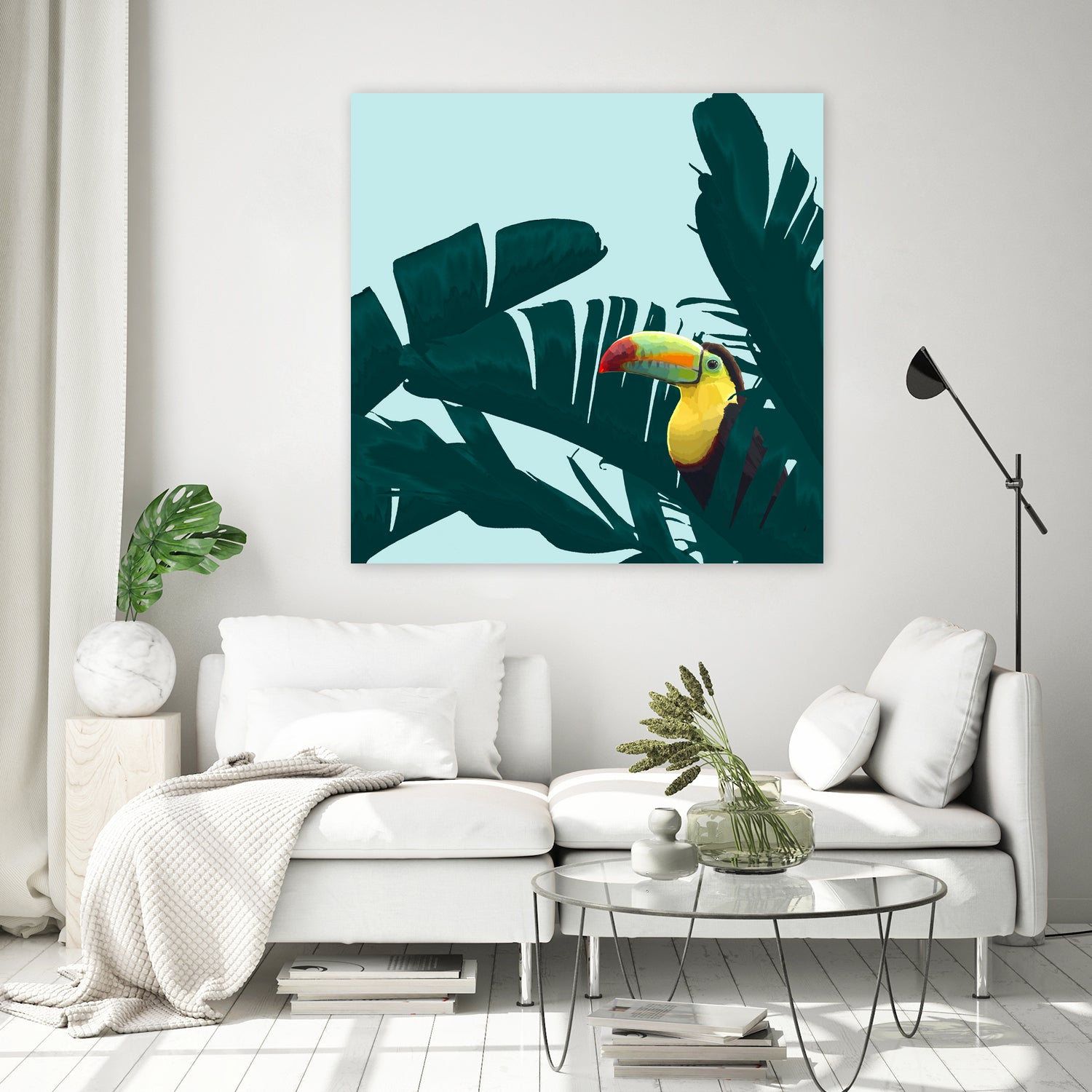 Green Toucan Tropical Banana Leaves Pattern by Brigitte Carre on GIANT ART - green digital painting