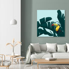 Green Toucan Tropical Banana Leaves Pattern by Brigitte Carre on GIANT ART - green digital painting