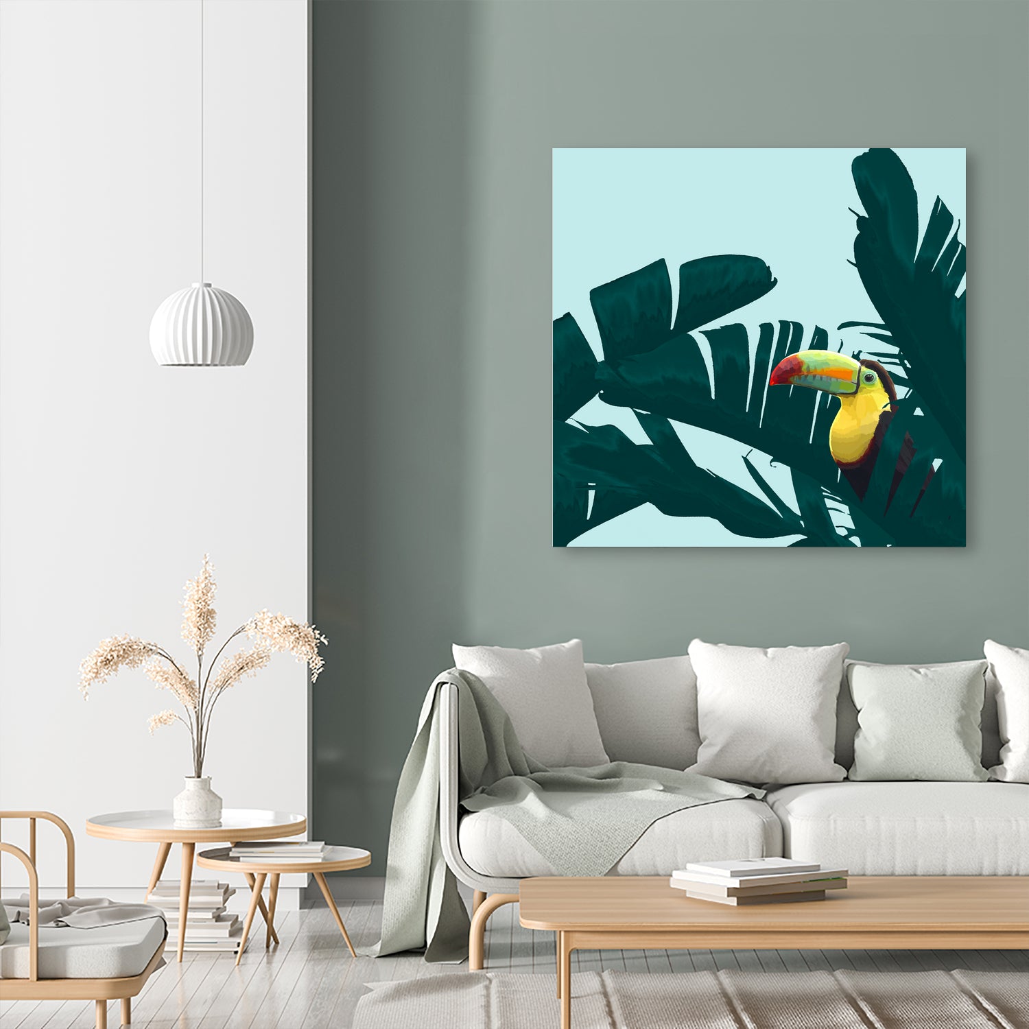 Green Toucan Tropical Banana Leaves Pattern by Brigitte Carre on GIANT ART - green digital painting