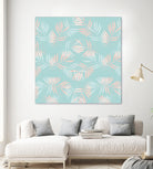 Palm Leaves Lace Pattern on Aqua by Dominique Van Roey on GIANT ART - green digital drawing