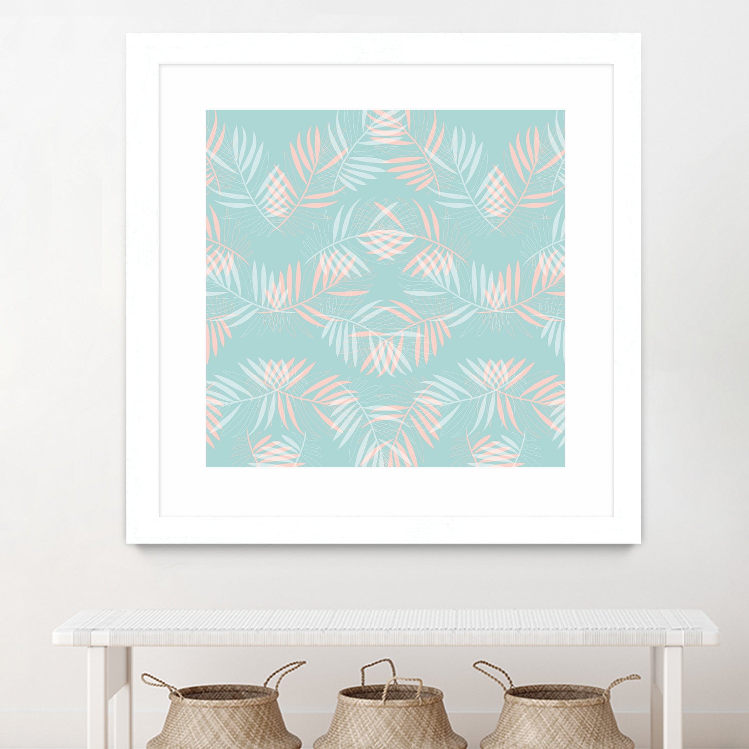 Palm Leaves Lace Pattern on Aqua by Dominique Van Roey on GIANT ART - green digital drawing