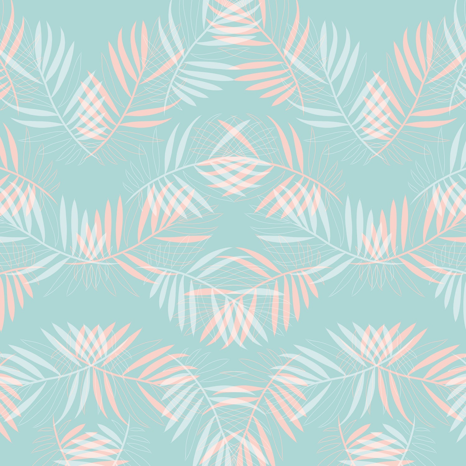 Palm Leaves Lace Pattern on Aqua by Dominique Van Roey on GIANT ART - green digital drawing