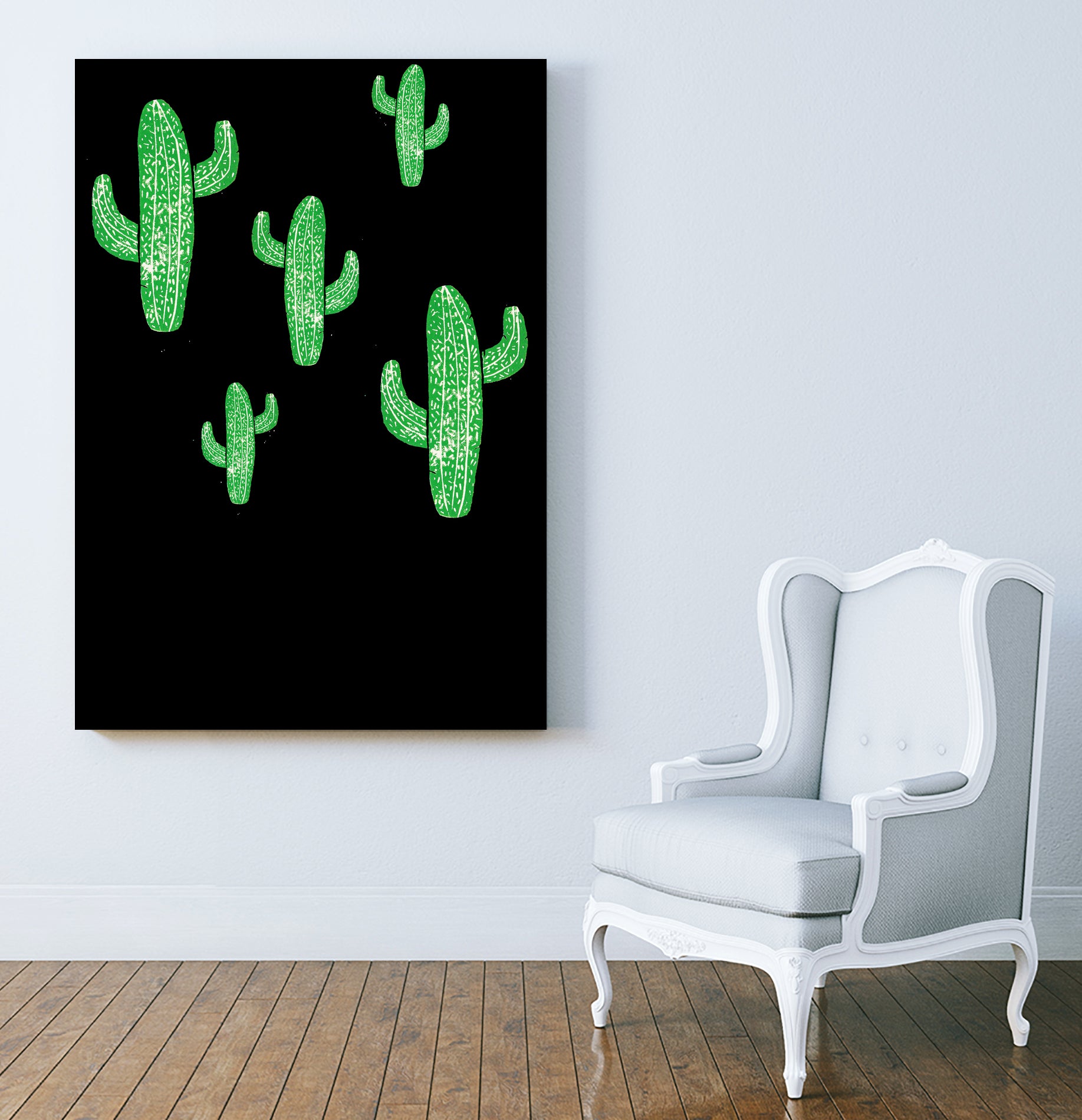 Linocut Cacti Green by Bianca Green on GIANT ART - green mixed media