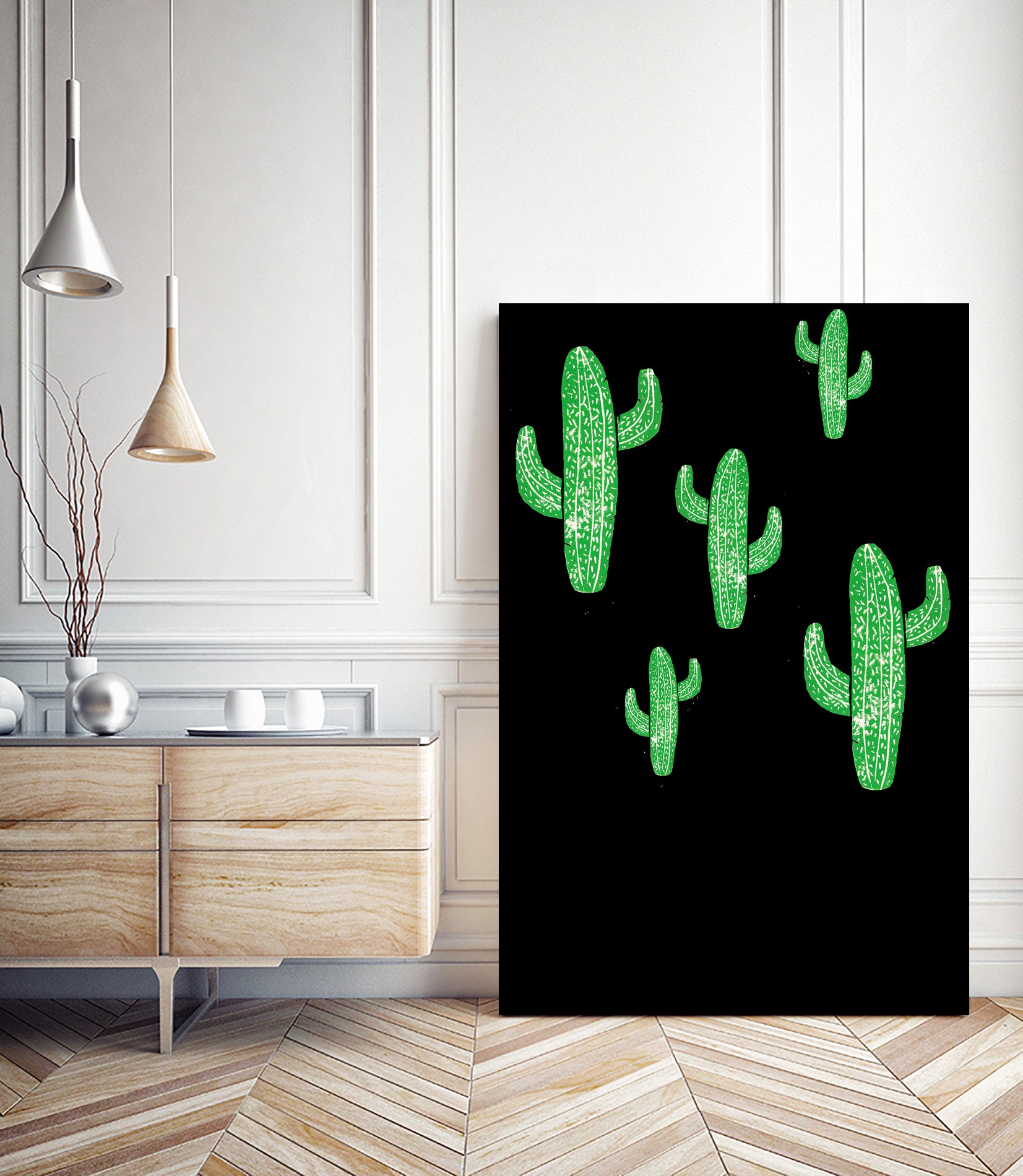 Linocut Cacti Green by Bianca Green on GIANT ART - green mixed media