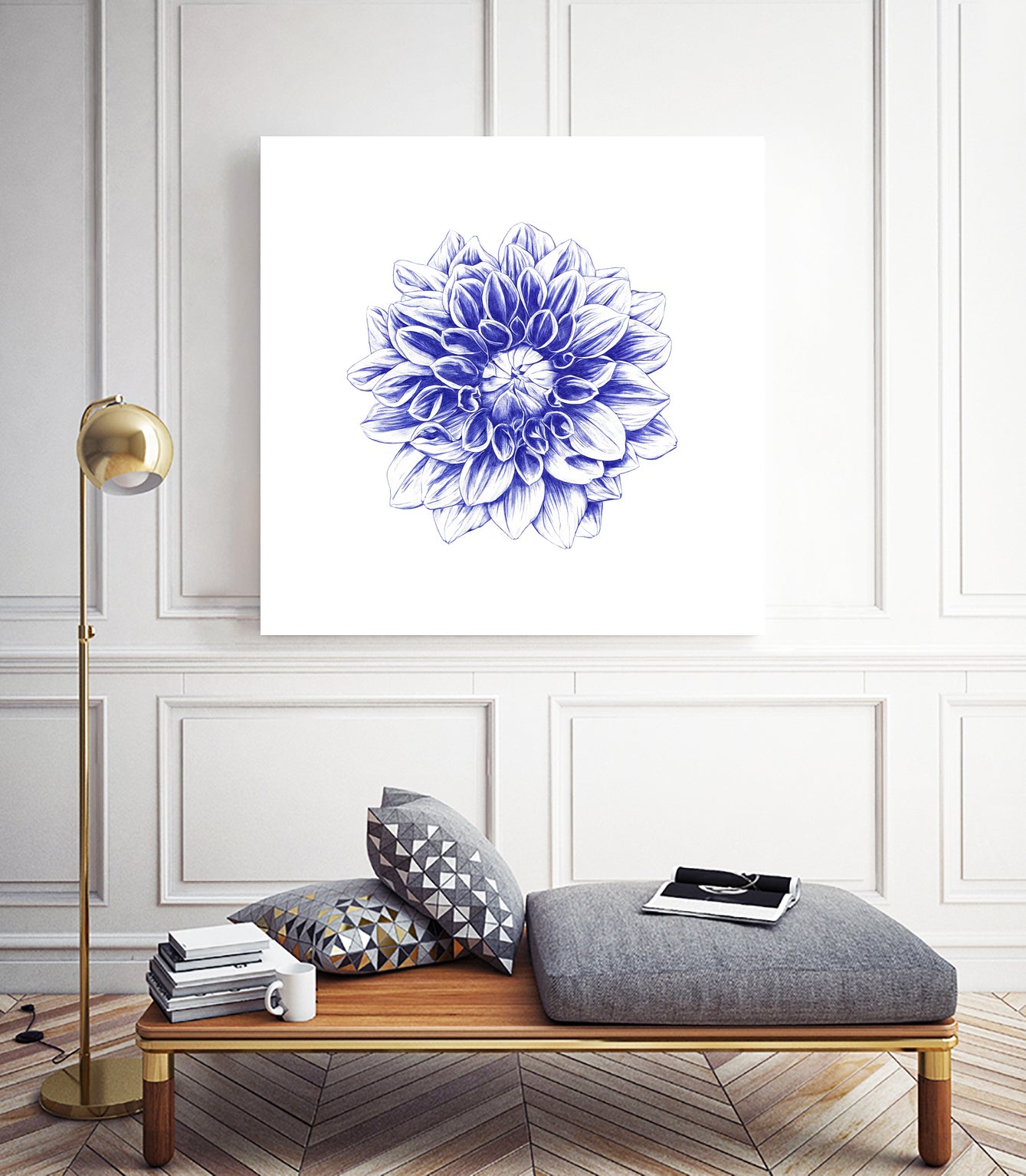 Ballpoint Blue Dahlia by Ronny Petrus Johannes Kools on GIANT ART - blue digital drawing