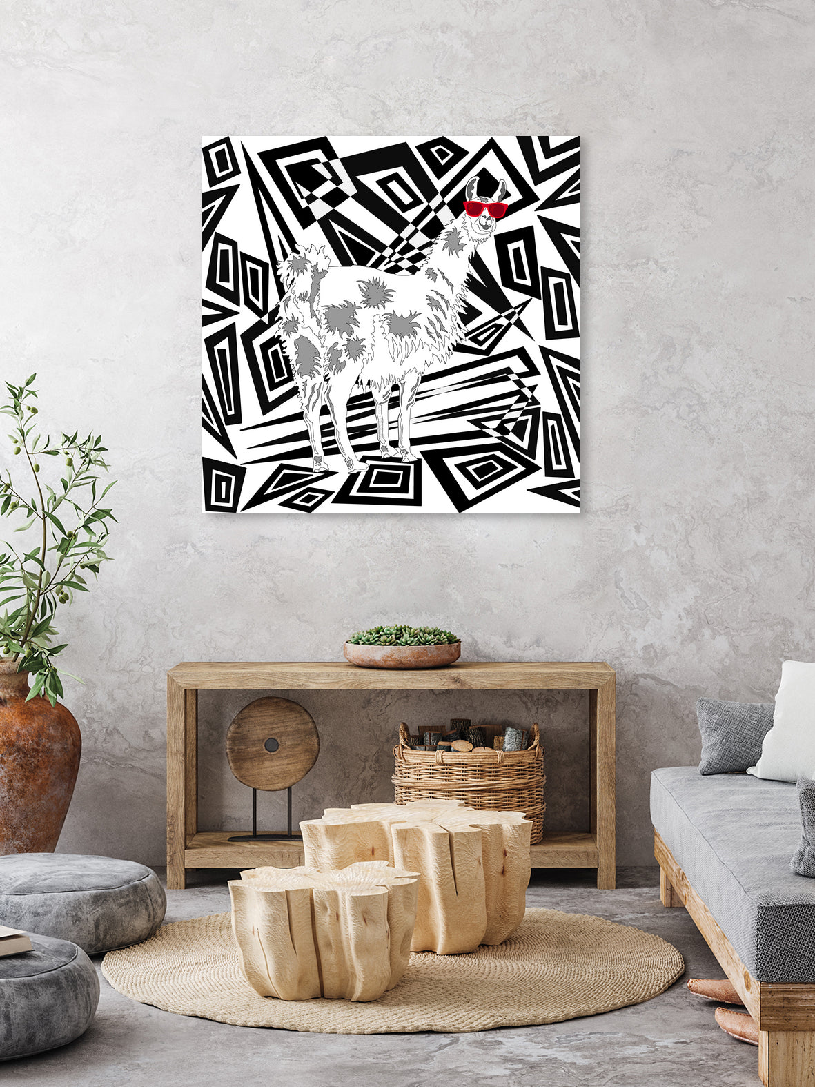 Llama In Red Sunglasses Abstract by TheArtOf Vikki on GIANT ART - black digital drawing