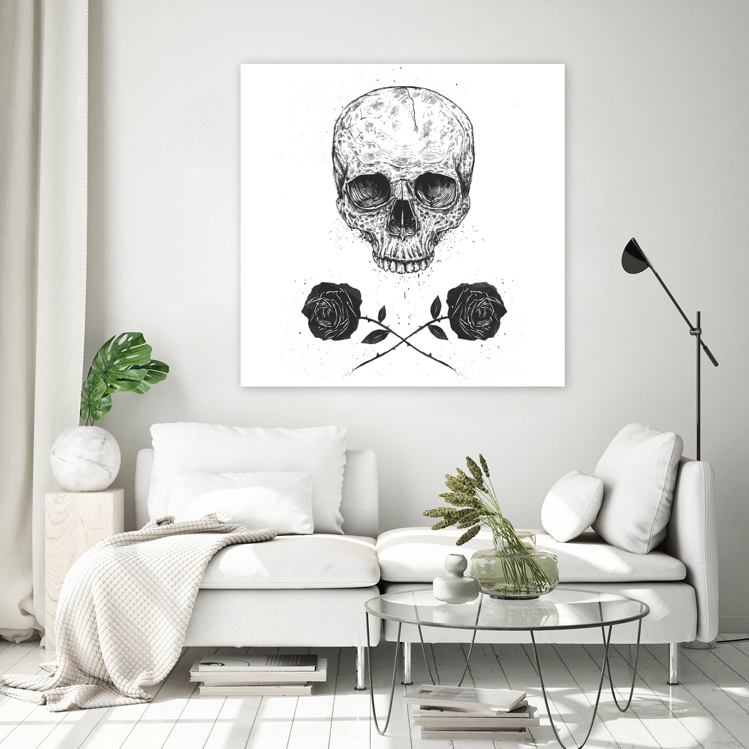 Skull N' Roses by Solti Balázs on GIANT ART - white digital drawing