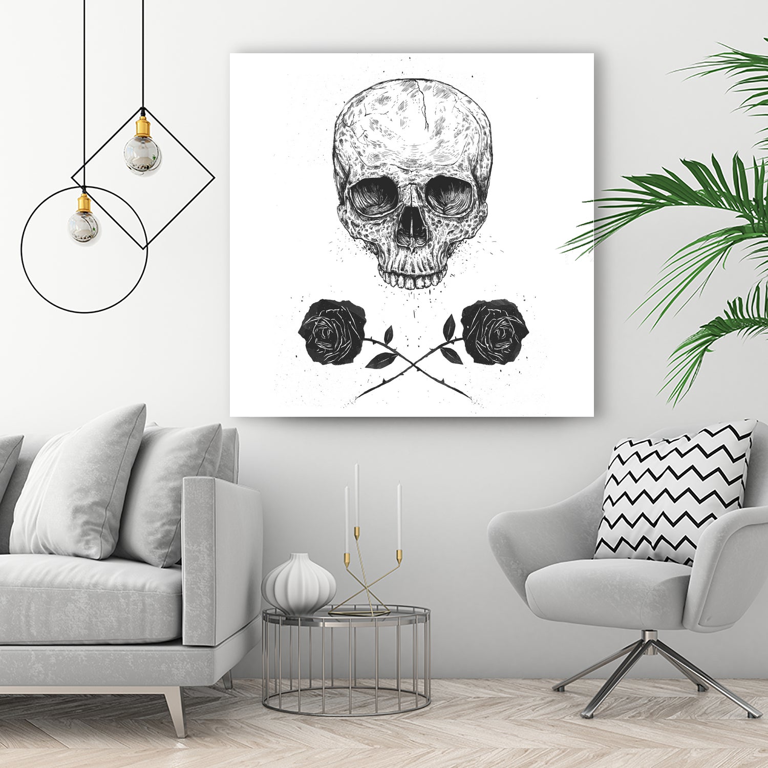 Skull N' Roses by Solti Balázs on GIANT ART - white digital drawing