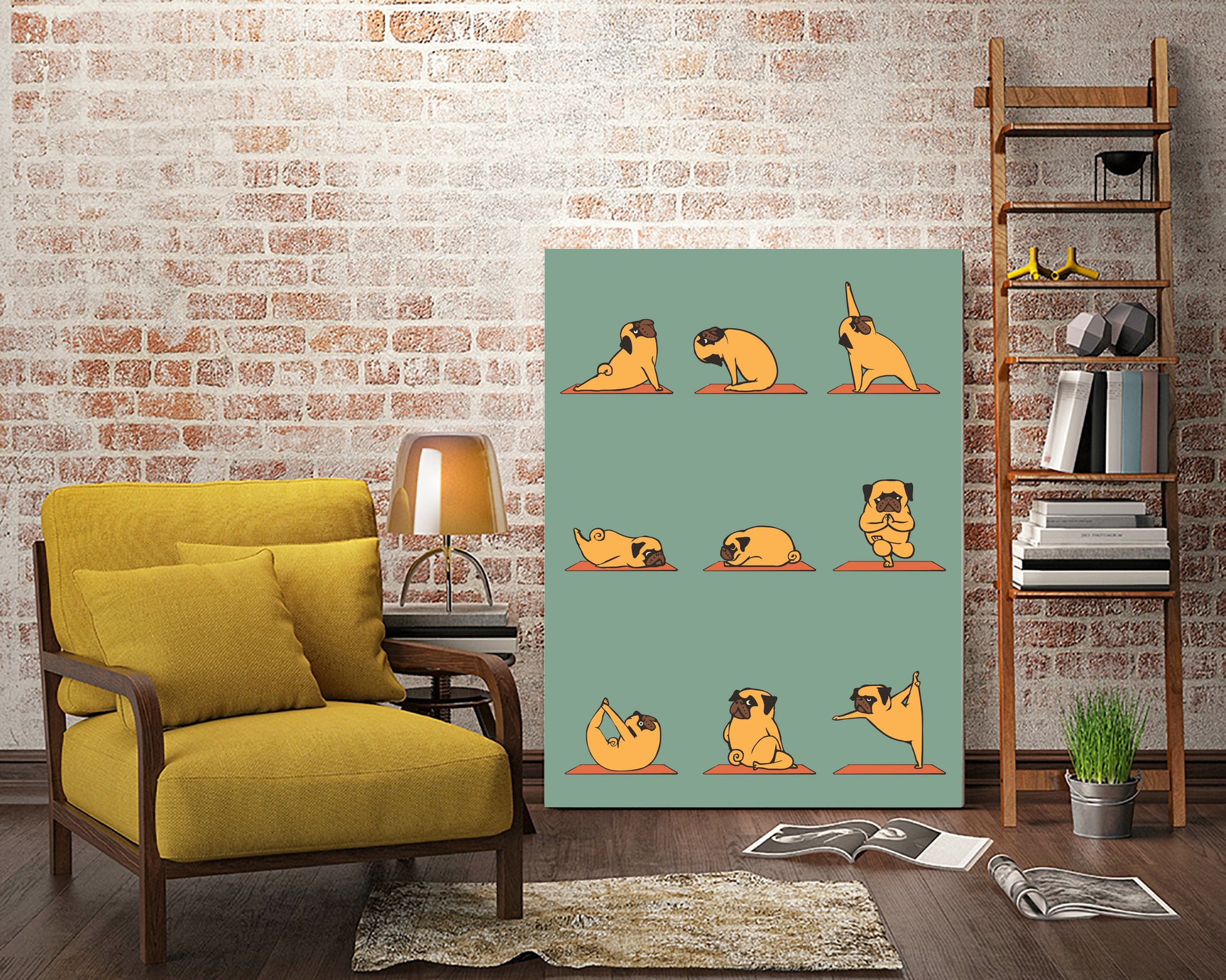 Pug Yoga by ChalermPhol Harnchakkham on GIANT ART - green character design