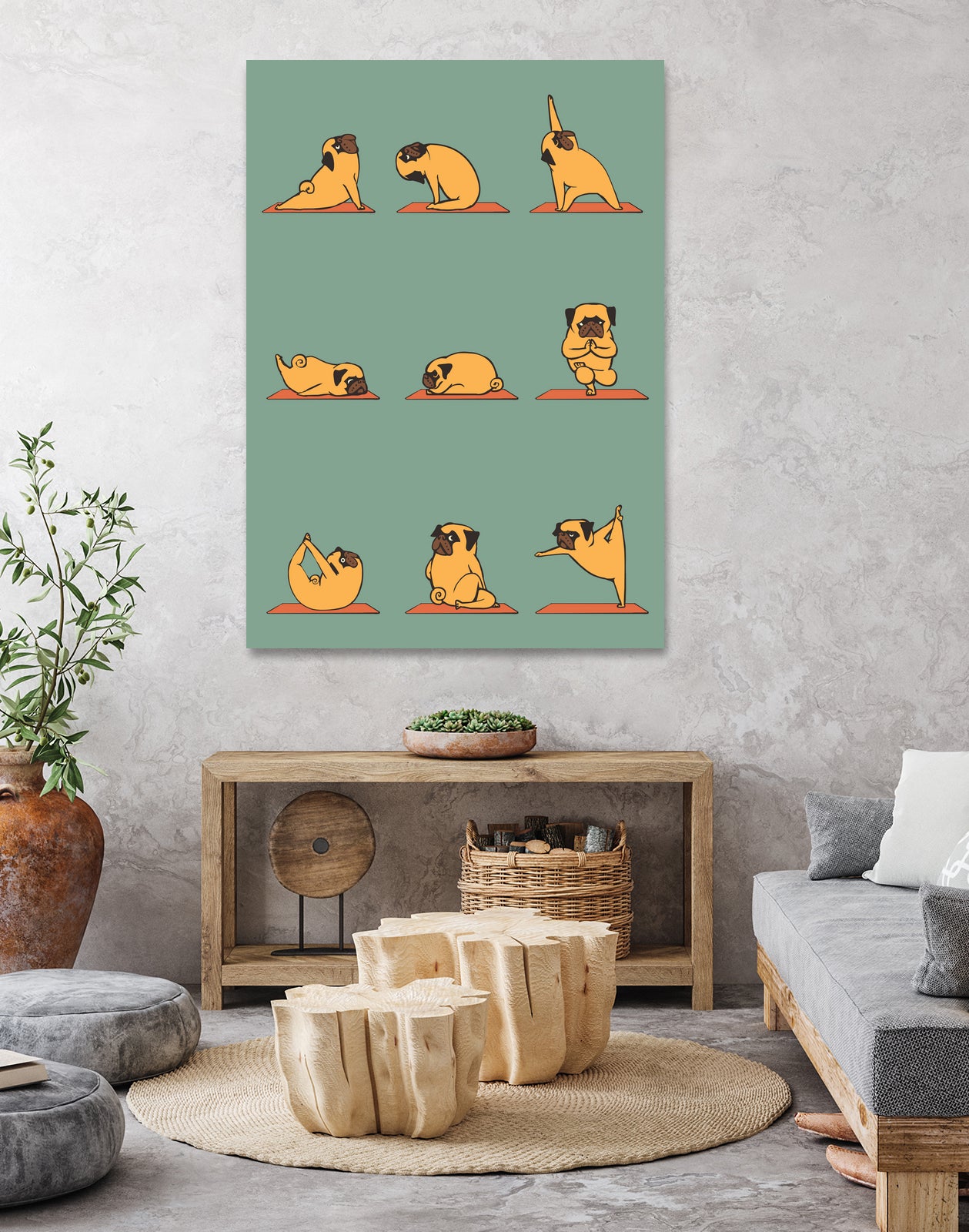 Pug Yoga by ChalermPhol Harnchakkham on GIANT ART - green character design