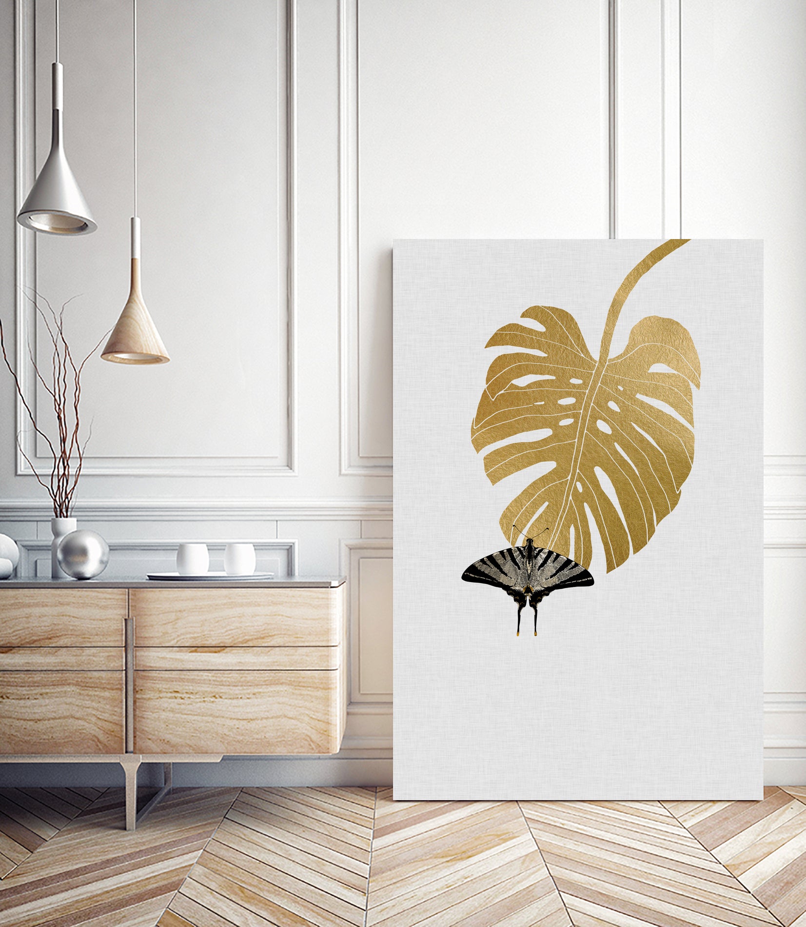 Butterfly & Monstera by Dana Shek on GIANT ART - white digital painting