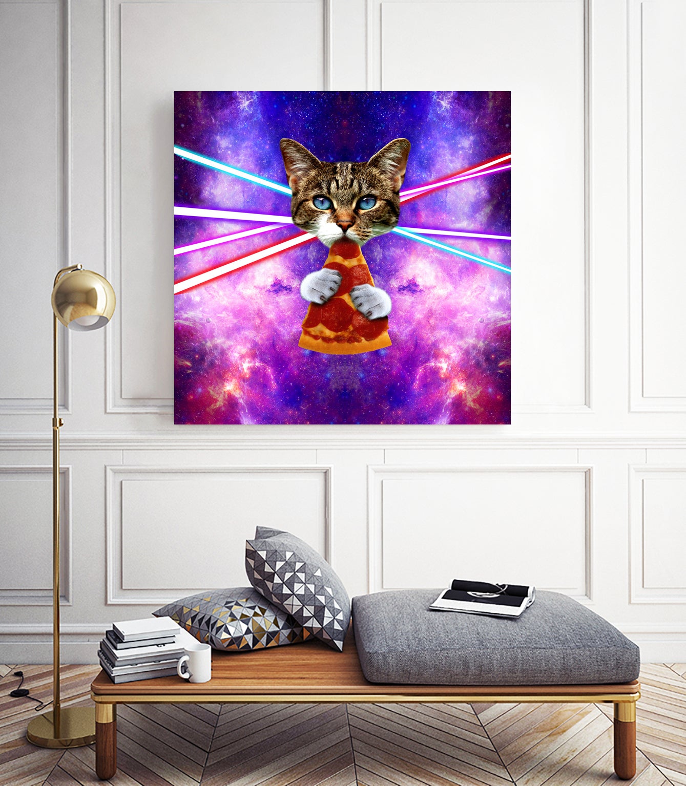 Cat Pizza Eating Cosmos Space galaxy by Damian Augustyniak on GIANT ART - blue photo manipulation