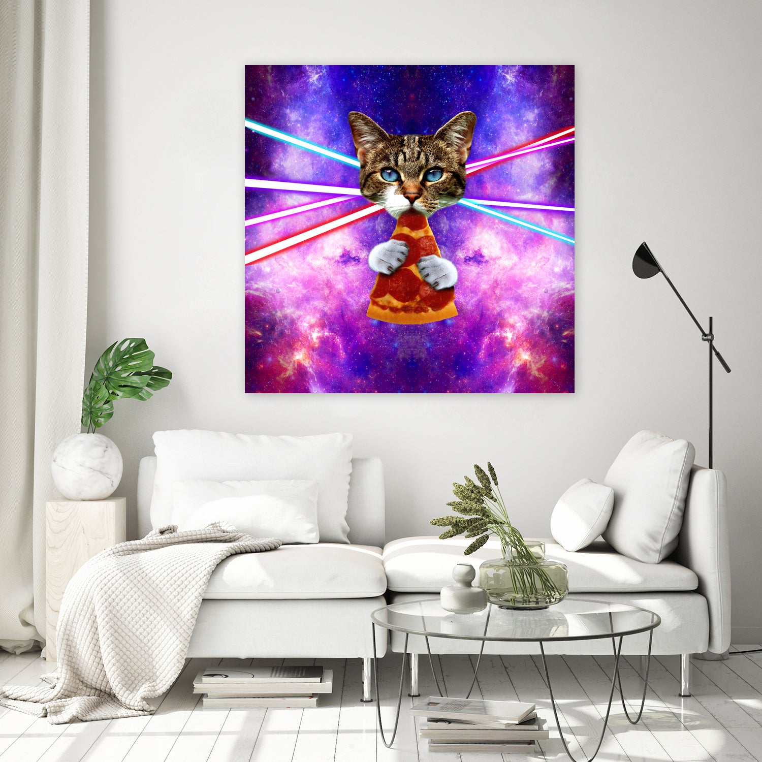 Cat Pizza Eating Cosmos Space galaxy by Damian Augustyniak on GIANT ART - blue photo manipulation