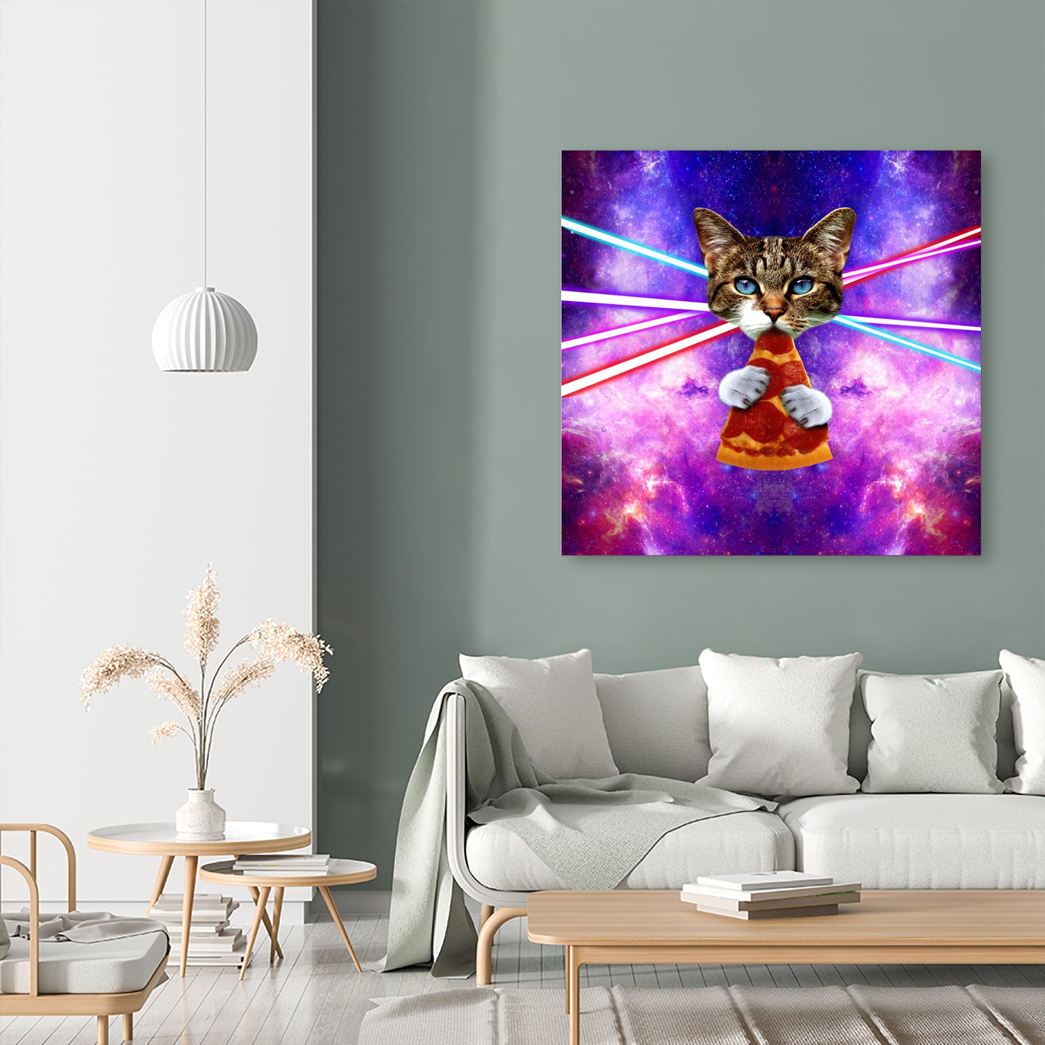 Cat Pizza Eating Cosmos Space galaxy by Damian Augustyniak on GIANT ART - blue photo manipulation
