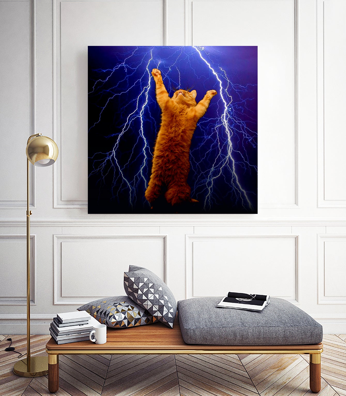 cat Thunders lighting space universe galaxy by Damian Augustyniak on GIANT ART - blue photo manipulation