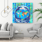 astronaut world map pop art by Bekim Mehovic on GIANT ART - blue digital painting