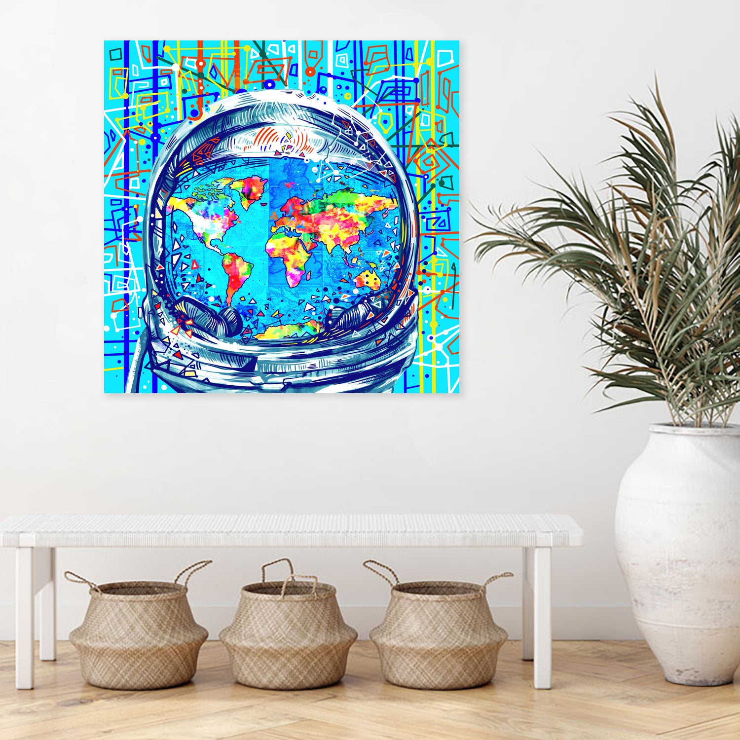 astronaut world map pop art by Bekim Mehovic on GIANT ART - blue digital painting