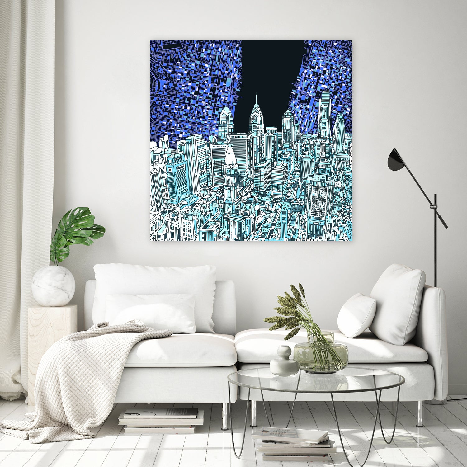 philadelphia cityscape abstract by Bekim Mehovic on GIANT ART - blue digital painting