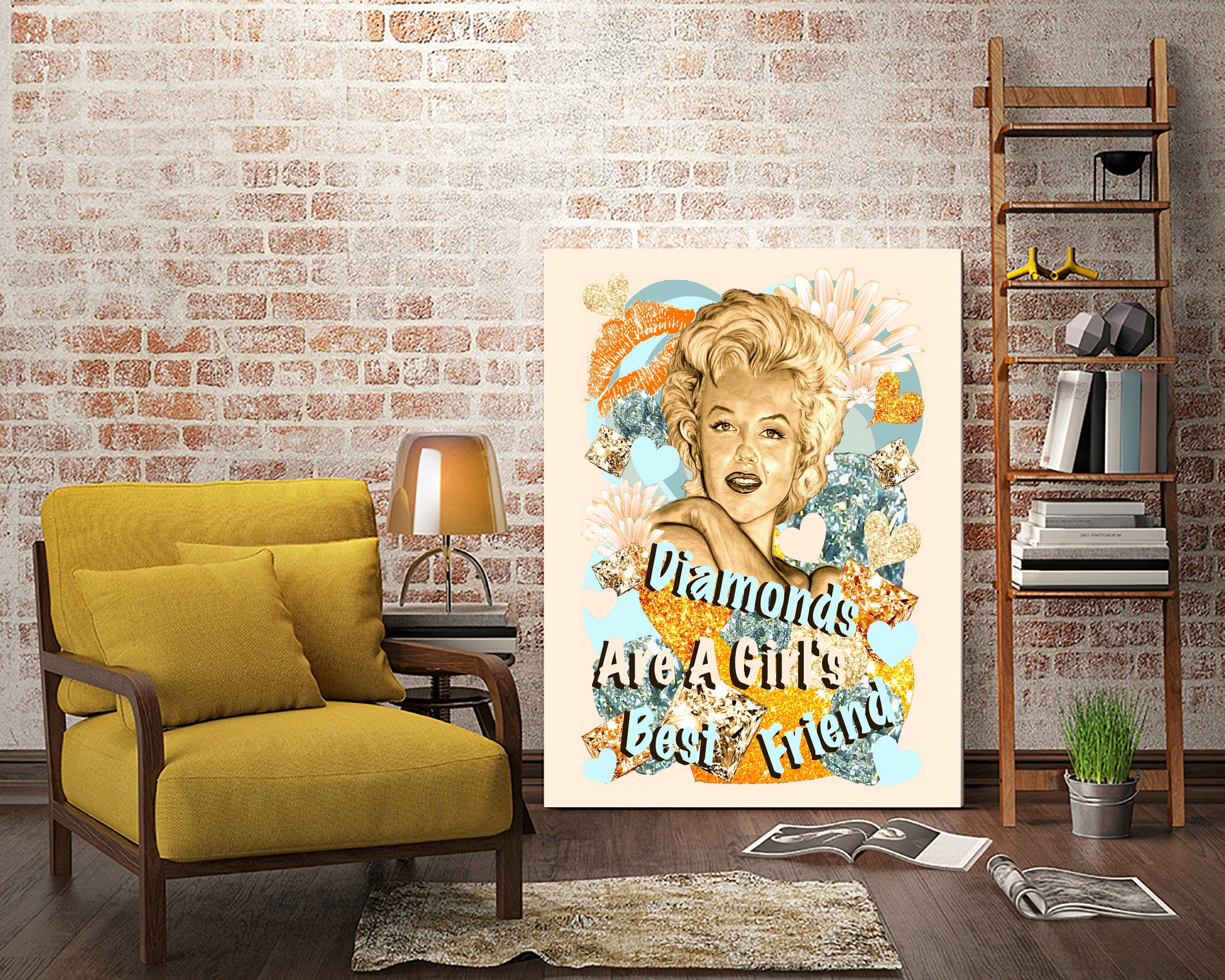Diamonds Are A Girl's Best Friend by Gitta Gläser on GIANT ART - yellow typography