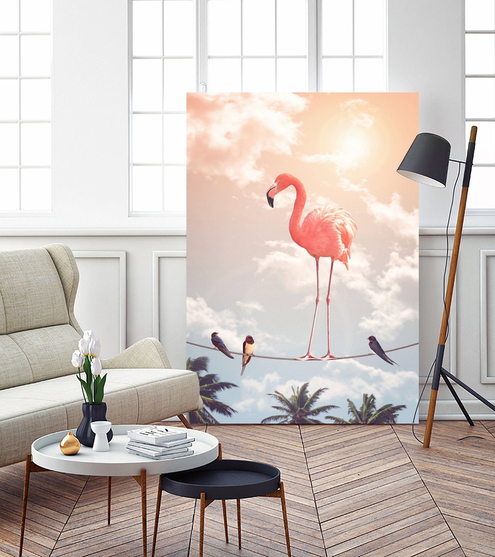 FLAMINGO & FRIENDS by Jonas Loose on GIANT ART - yellow photo manipulation