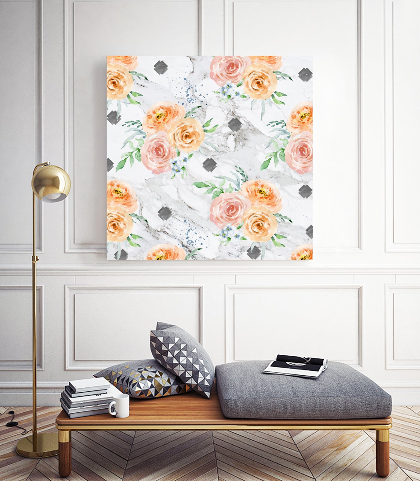 Beautiful pale flowers patter on marble by Neli Dimitrova on GIANT ART - white photo manipulation
