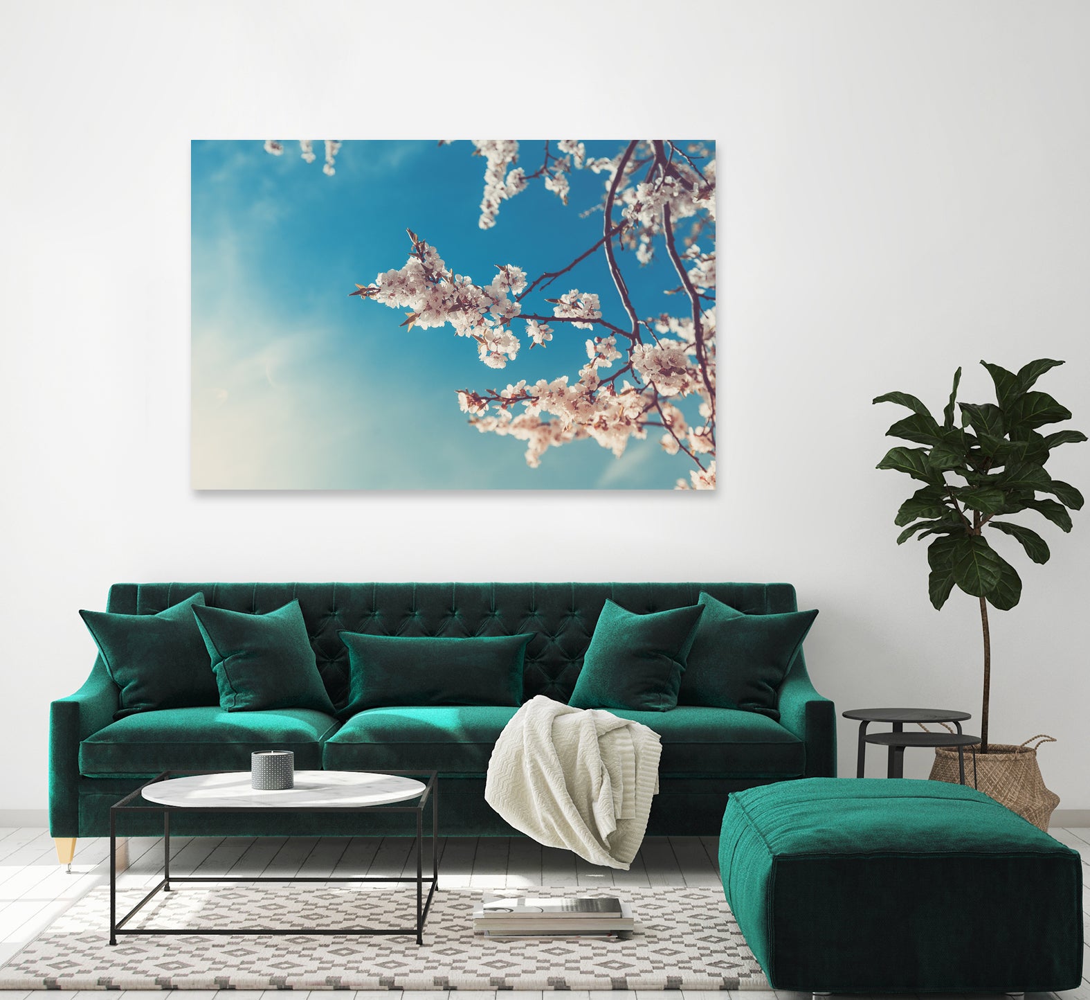Spring Cherry Sakura White Flowers,Toning by Anna Matveeva on GIANT ART - blue photo illustration
