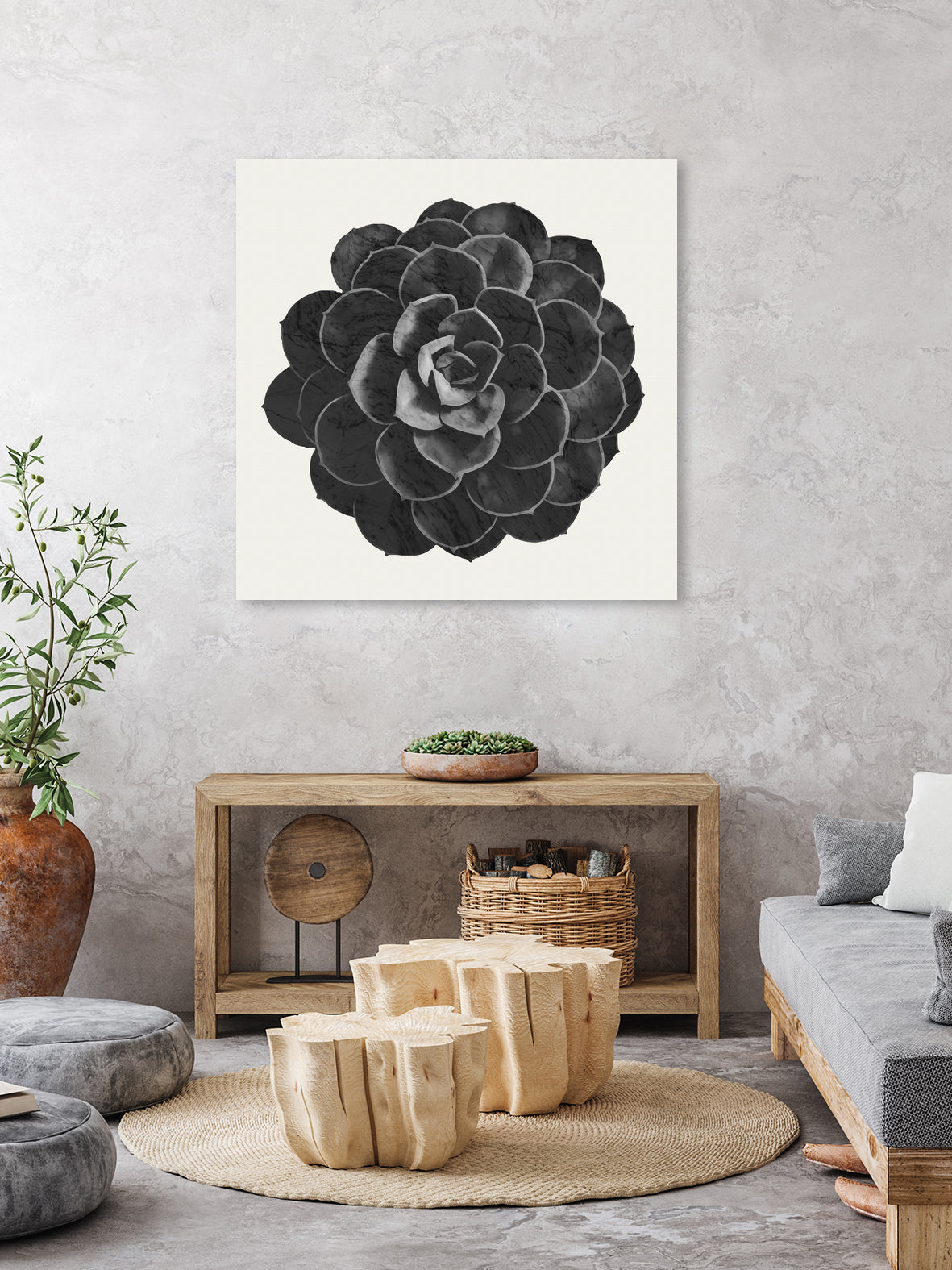 Black Marble Succulent Plant by amini 54 on GIANT ART - black digital painting