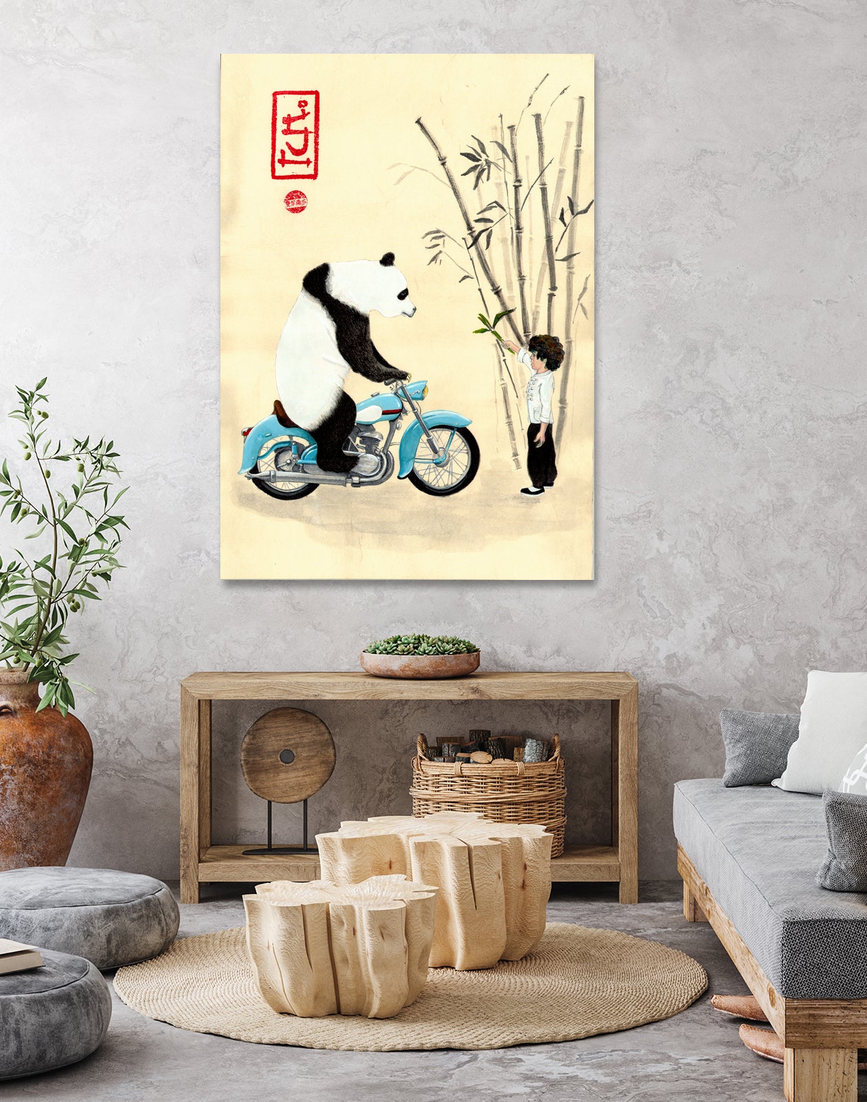Óliver and the panda by Luis Fernando Montilla Sánchez on GIANT ART - yellow mixed media