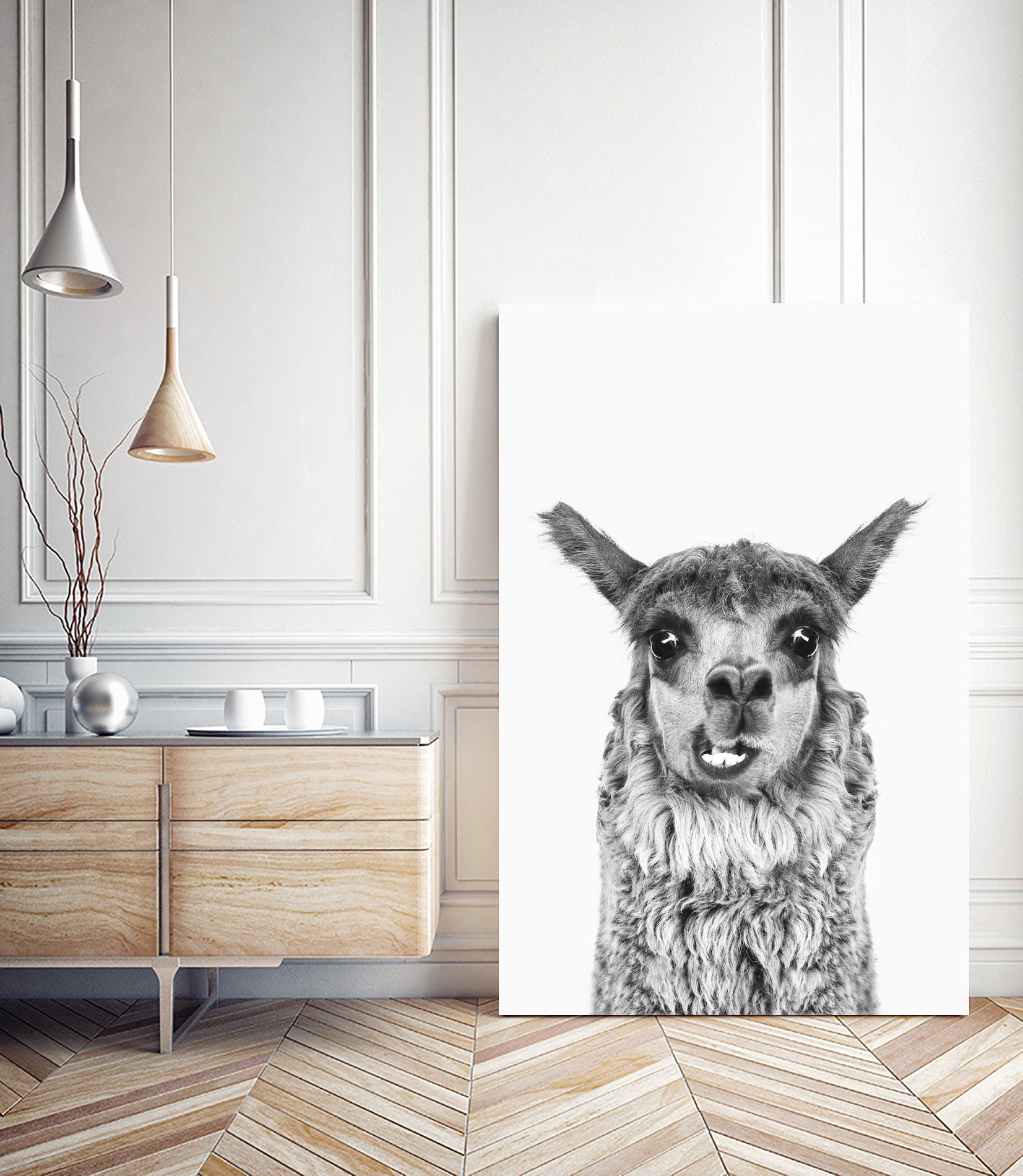 Happy Llama by Kathrin Pienaar on GIANT ART - gray photo manipulation