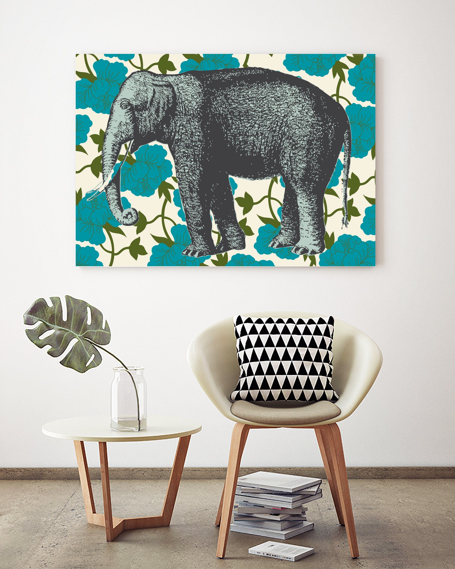 Elephant Floral Aqua by Thomas Fernez on GIANT ART - blue digital drawing